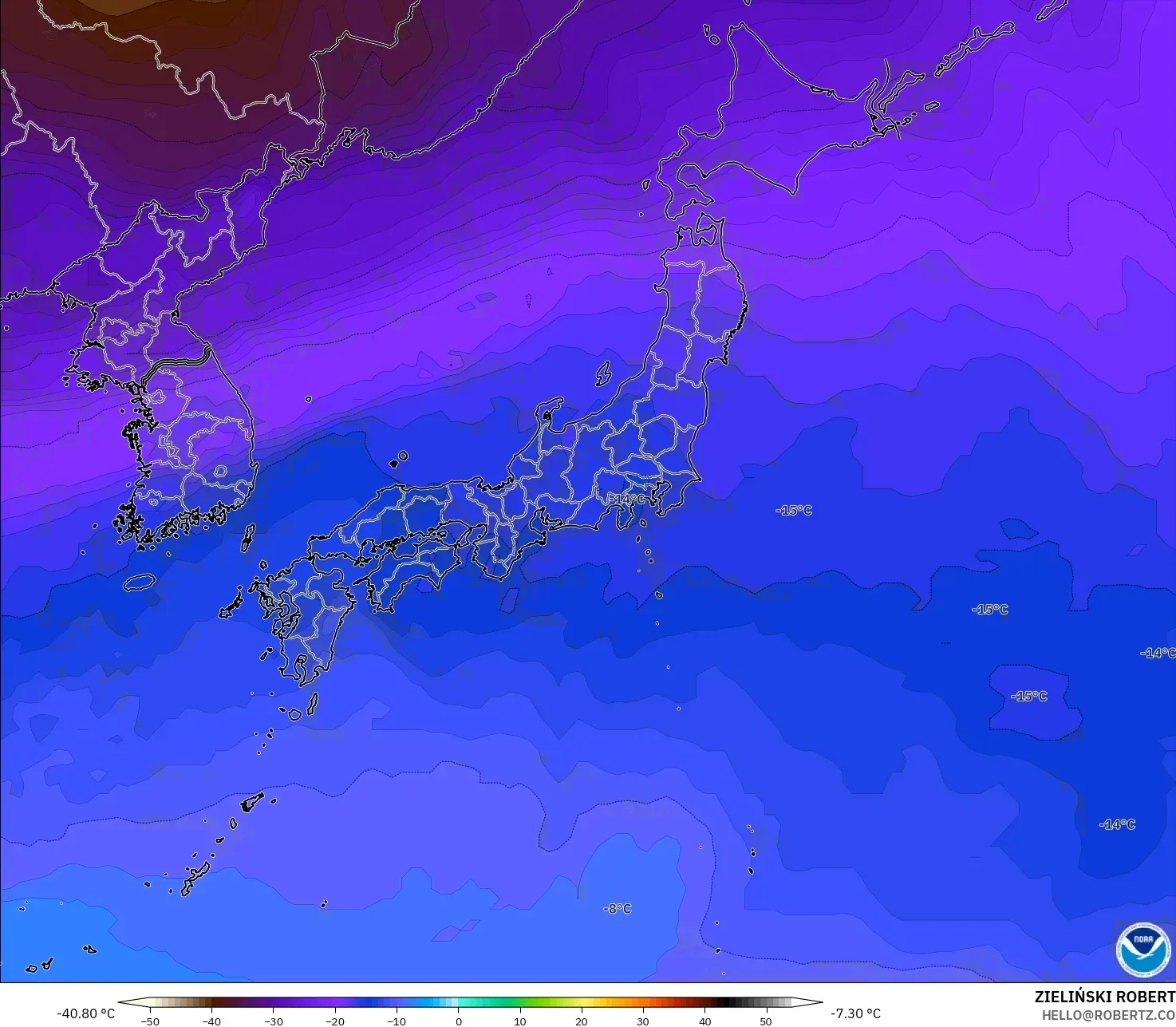 GFS model - Japan, Temperature at 500hPa