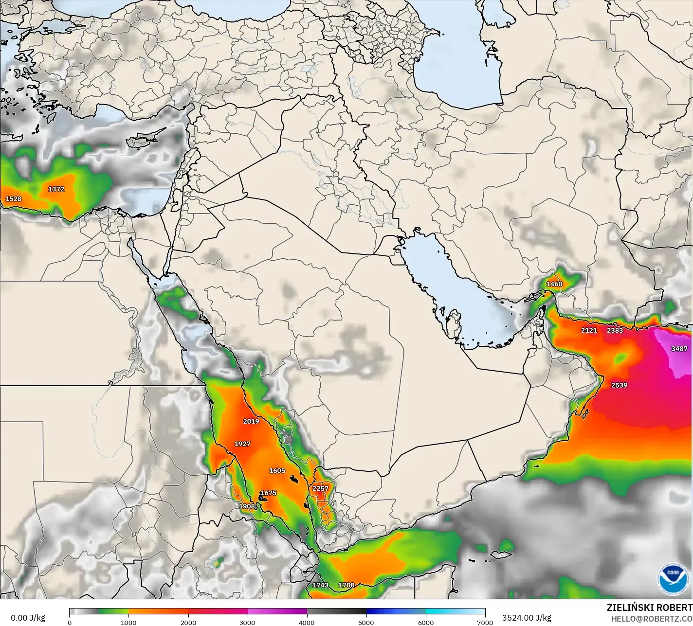 GFS model - Middle East, CAPE
