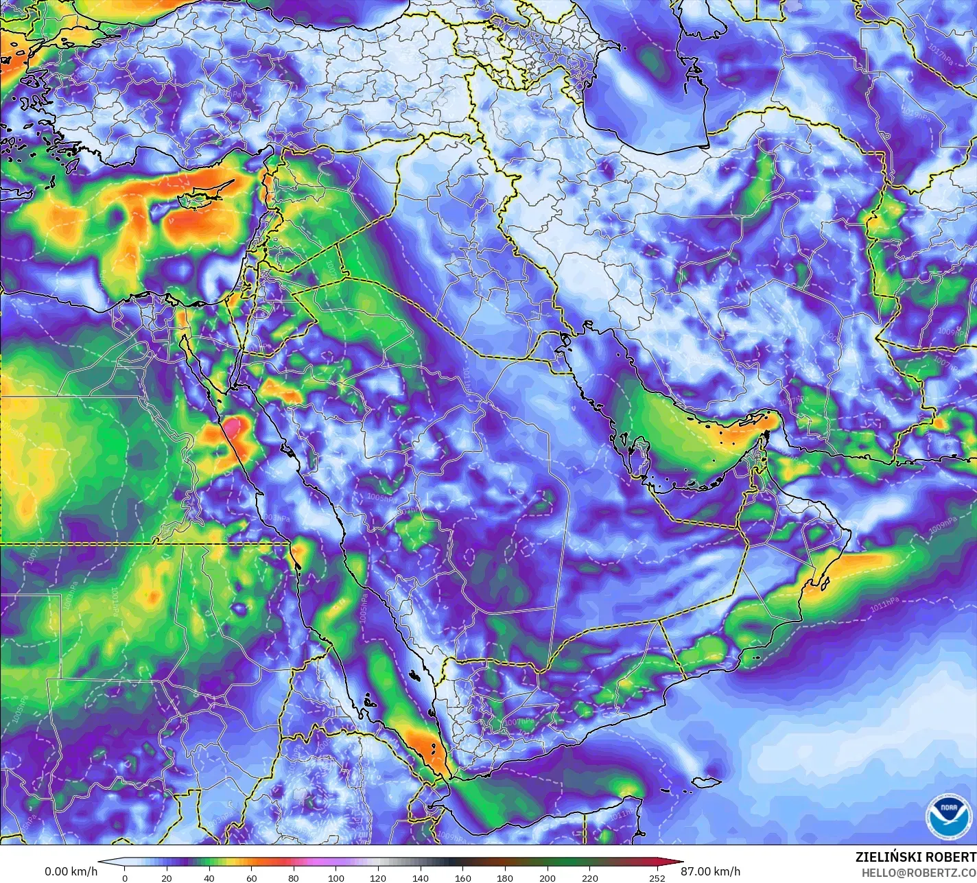GFS model - Middle East, Wind Gusts