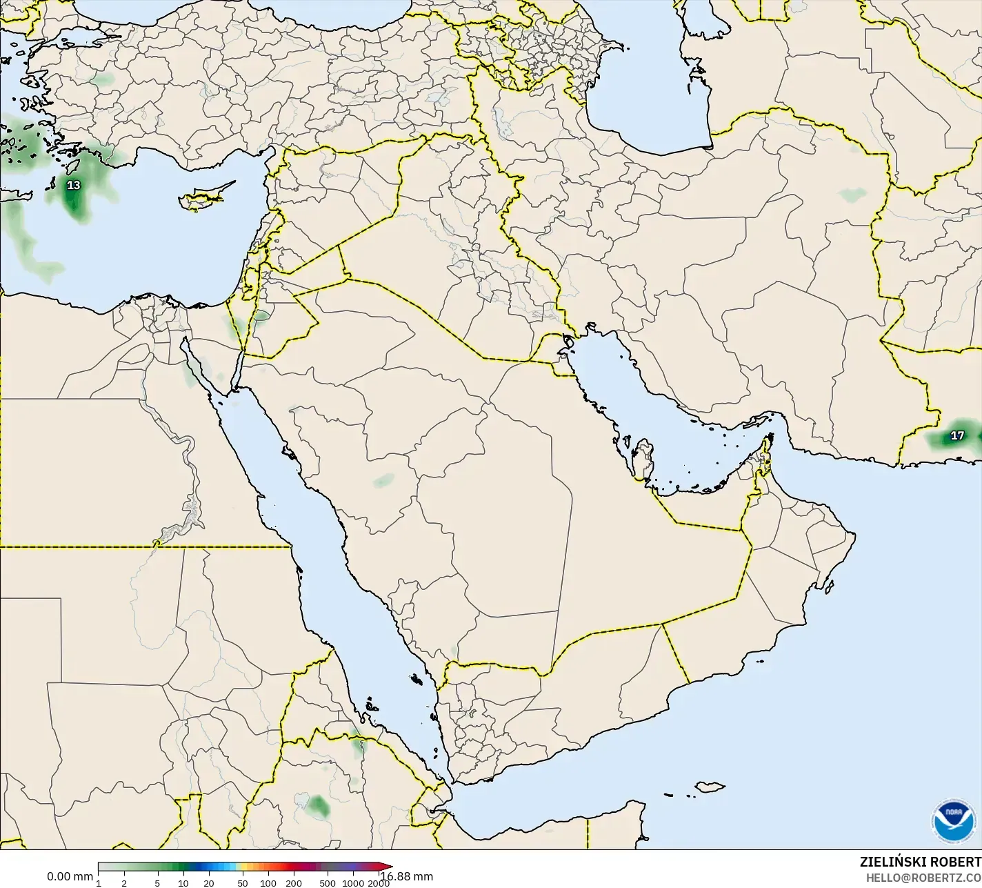 GFS model - Middle East, Precipitation Accumulation