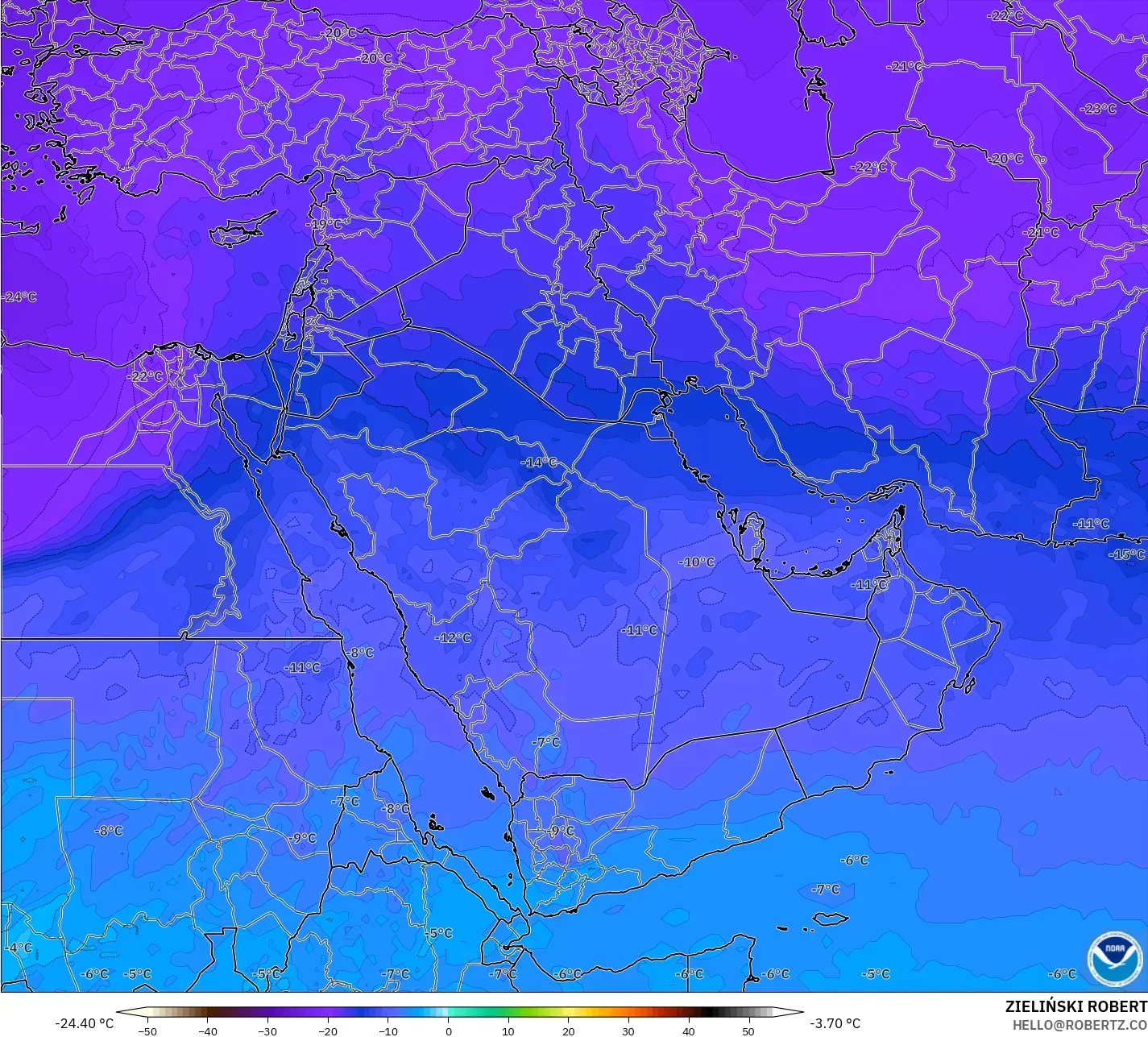 GFS model - Middle East, Temperature at 500hPa