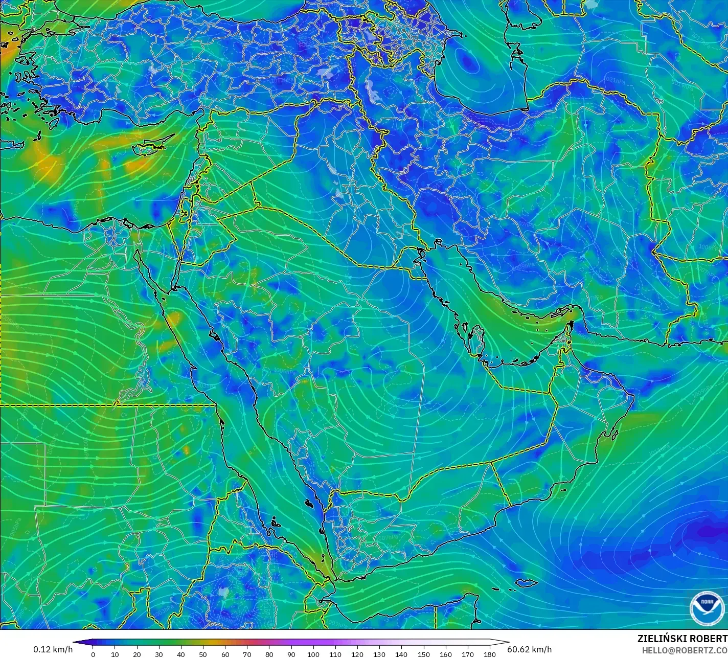 GFS model - Middle East, Wind at 10m