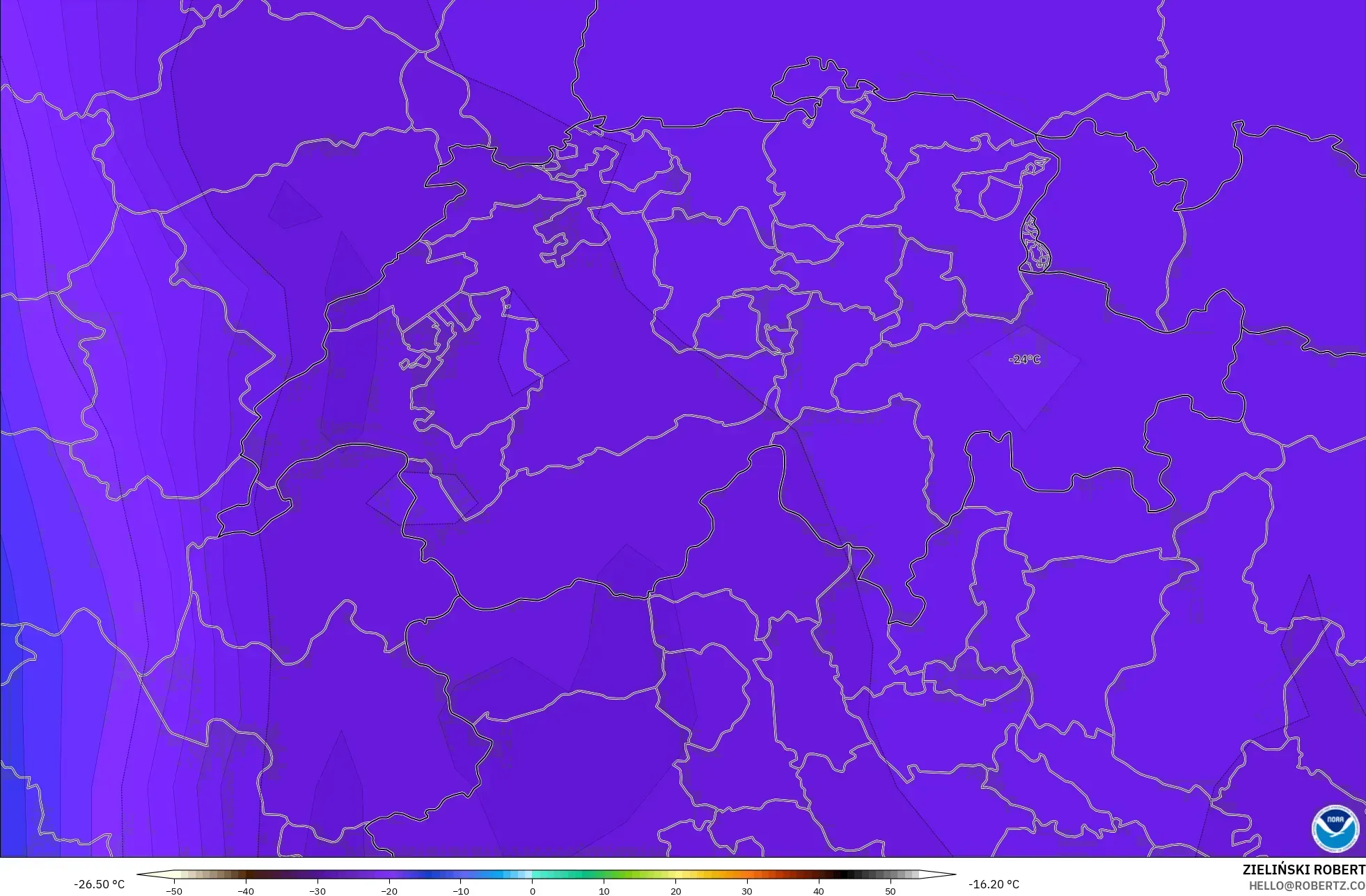 GFS model - Switzerland, Temperature at 500hPa