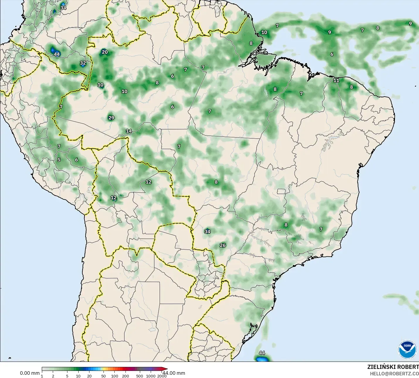 GFS model - Brazil, Precipitation Accumulation