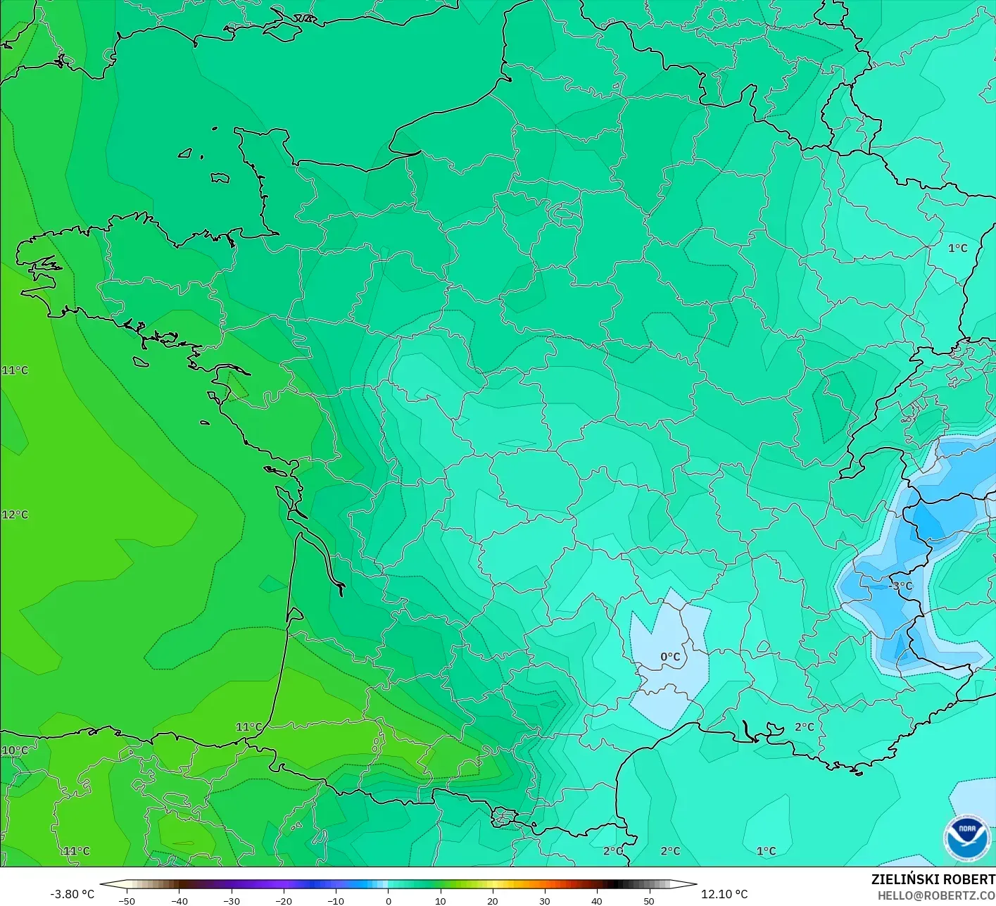 GFS model - France, Temperature at 850hPa