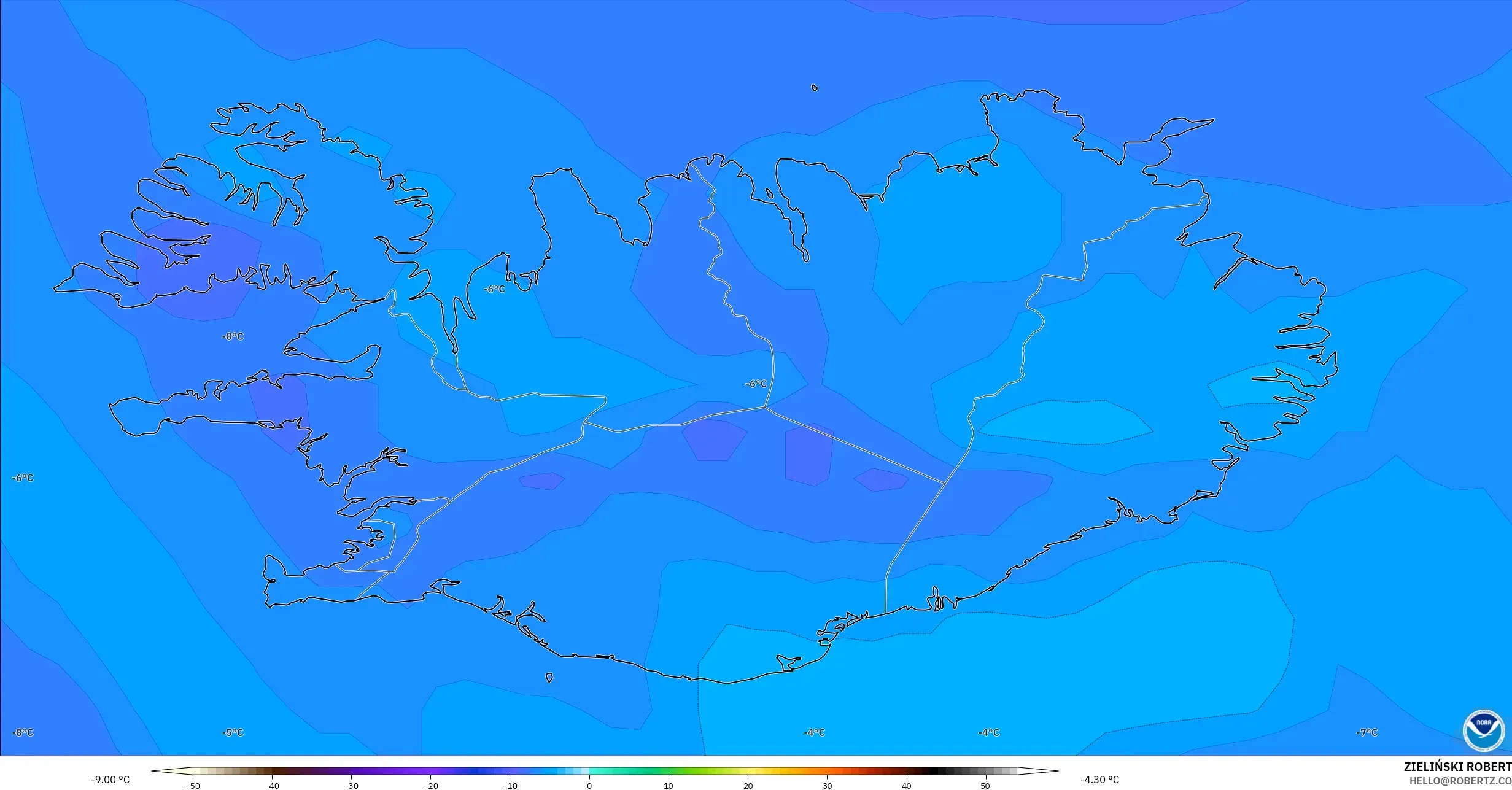 GFS model - Iceland, Temperature at 850hPa