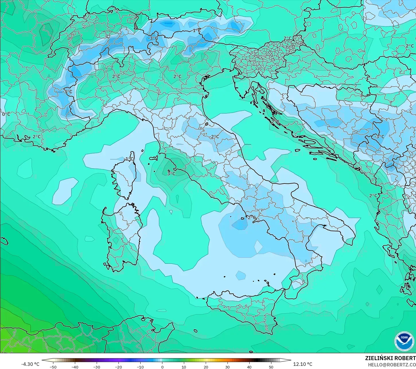 GFS model - Italy, Temperature at 850hPa