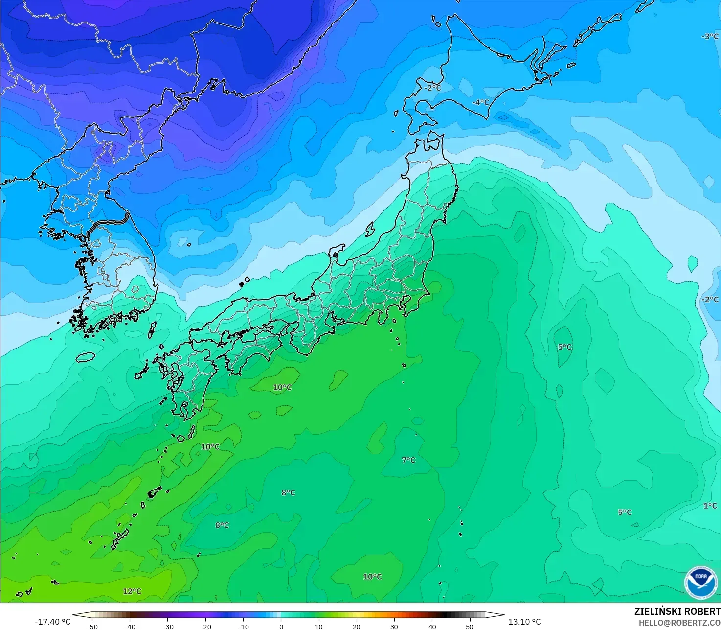 GFS model - Japan, Temperature at 850hPa