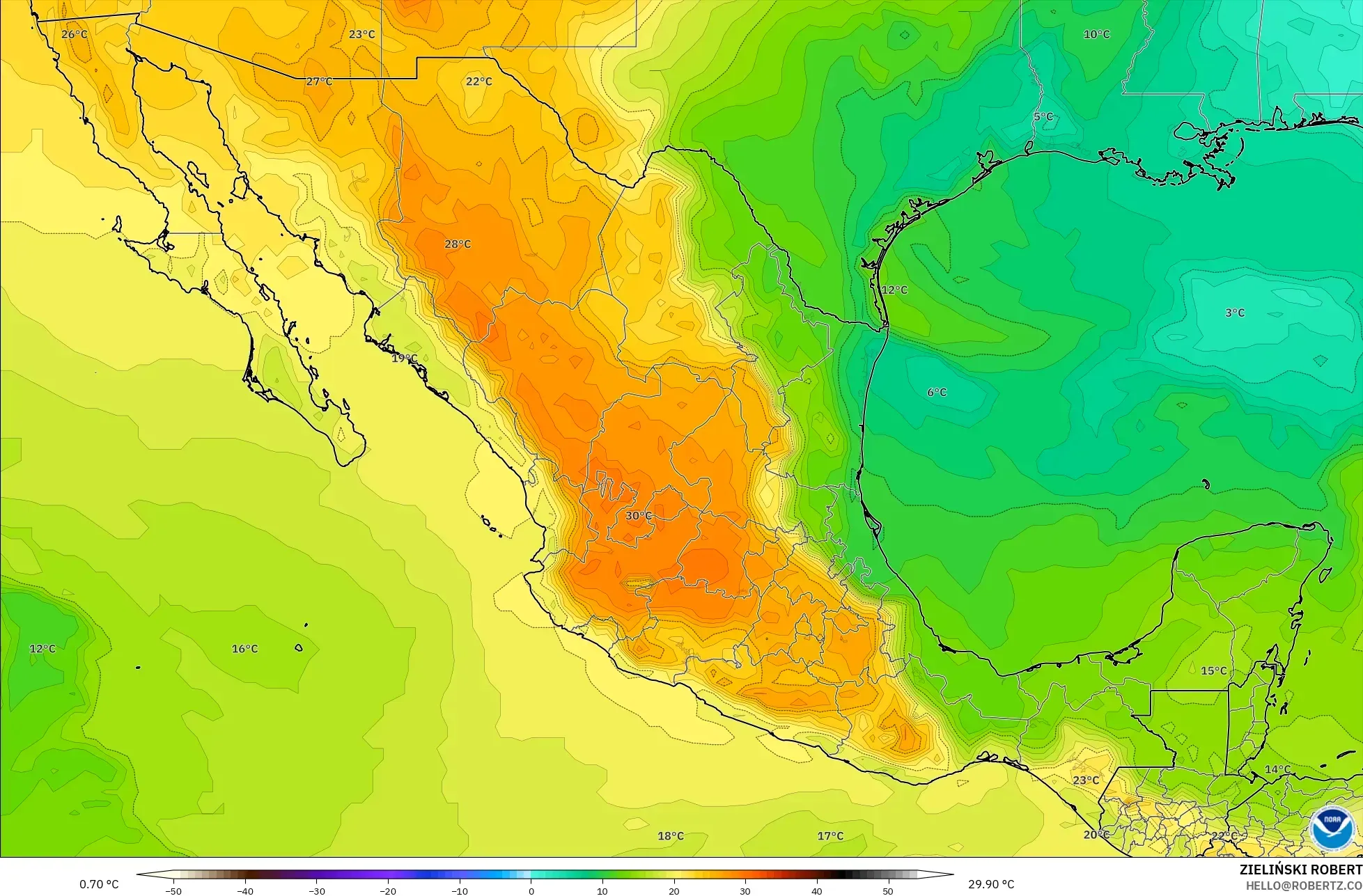 GFS model - Mexico, Temperature at 850hPa