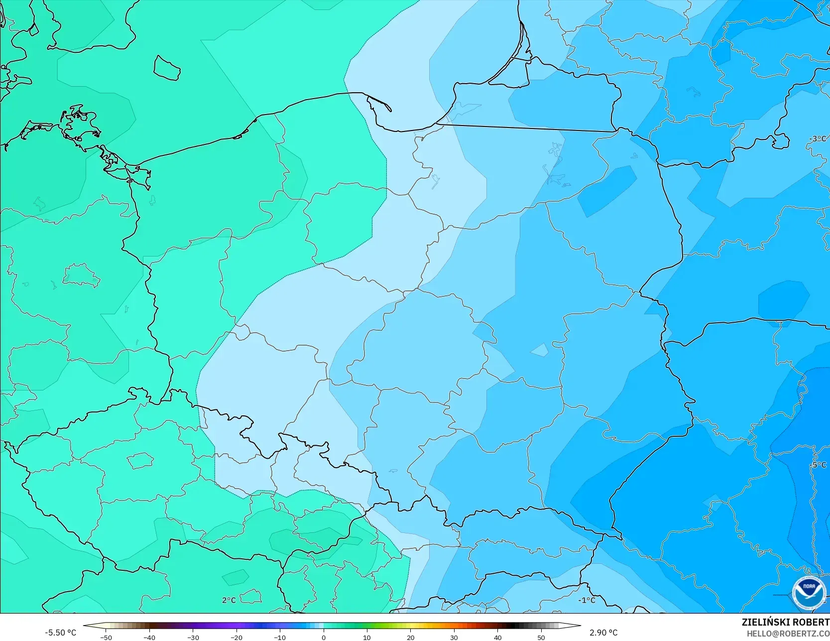 GFS model - Poland, Temperature at 850hPa