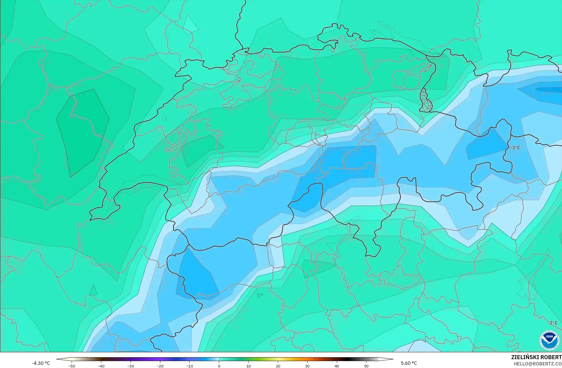 GFS model - Switzerland, Temperature at 850hPa