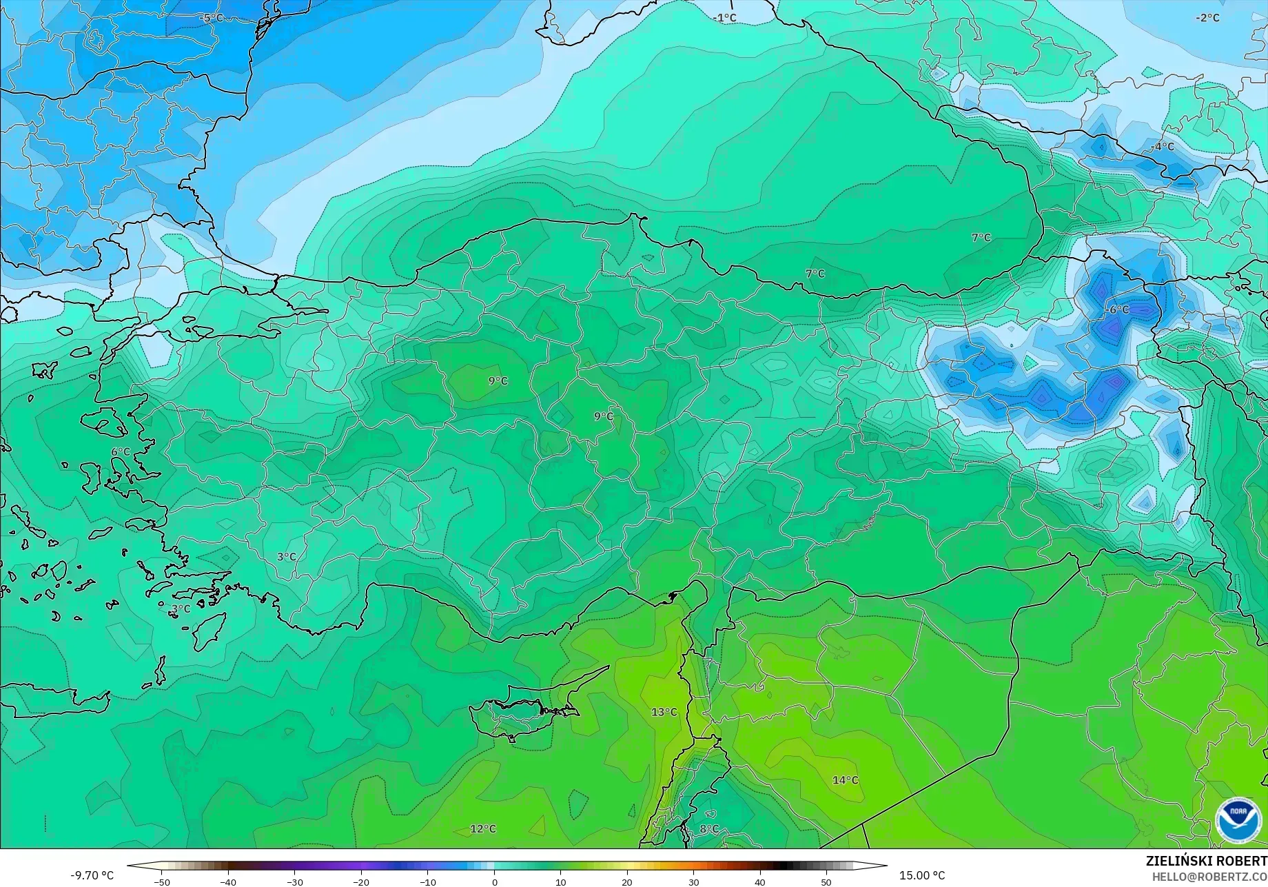 GFS model - Turkey, Temperature at 850hPa