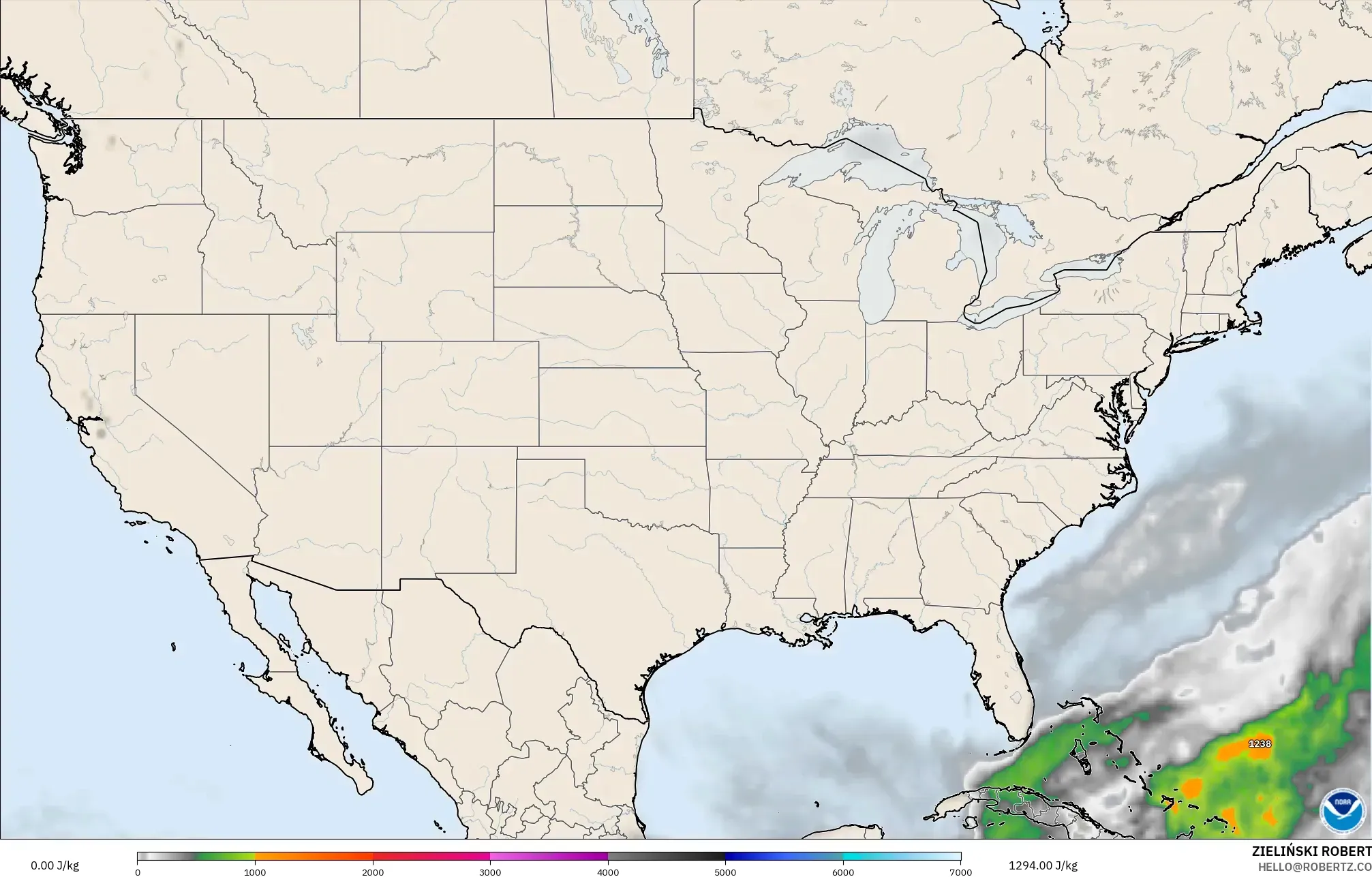 GFS model - United States, CAPE
