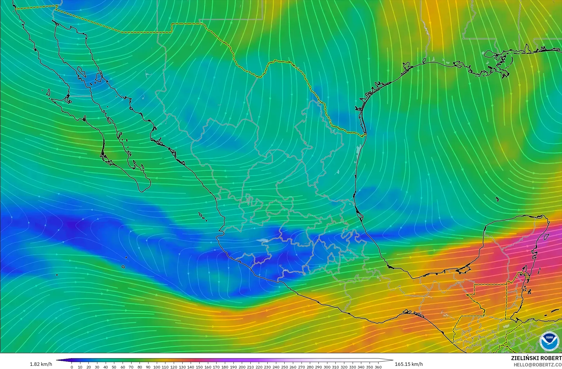 GFS model - Mexico, Wind at 300hPa (jet stream)
