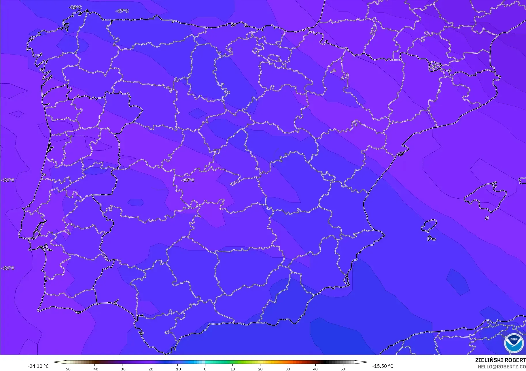 GFS model - Spain, Temperature at 500hPa