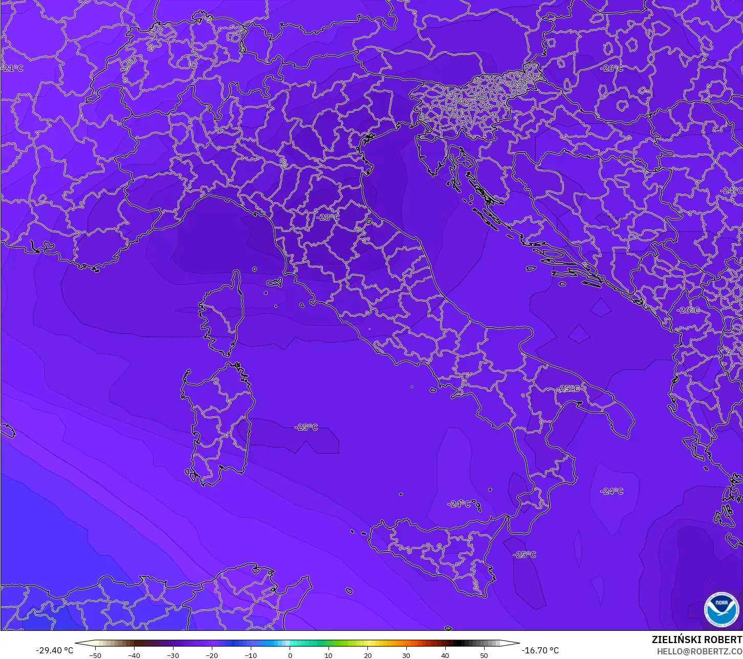 GFS model - Italy, Temperature at 500hPa