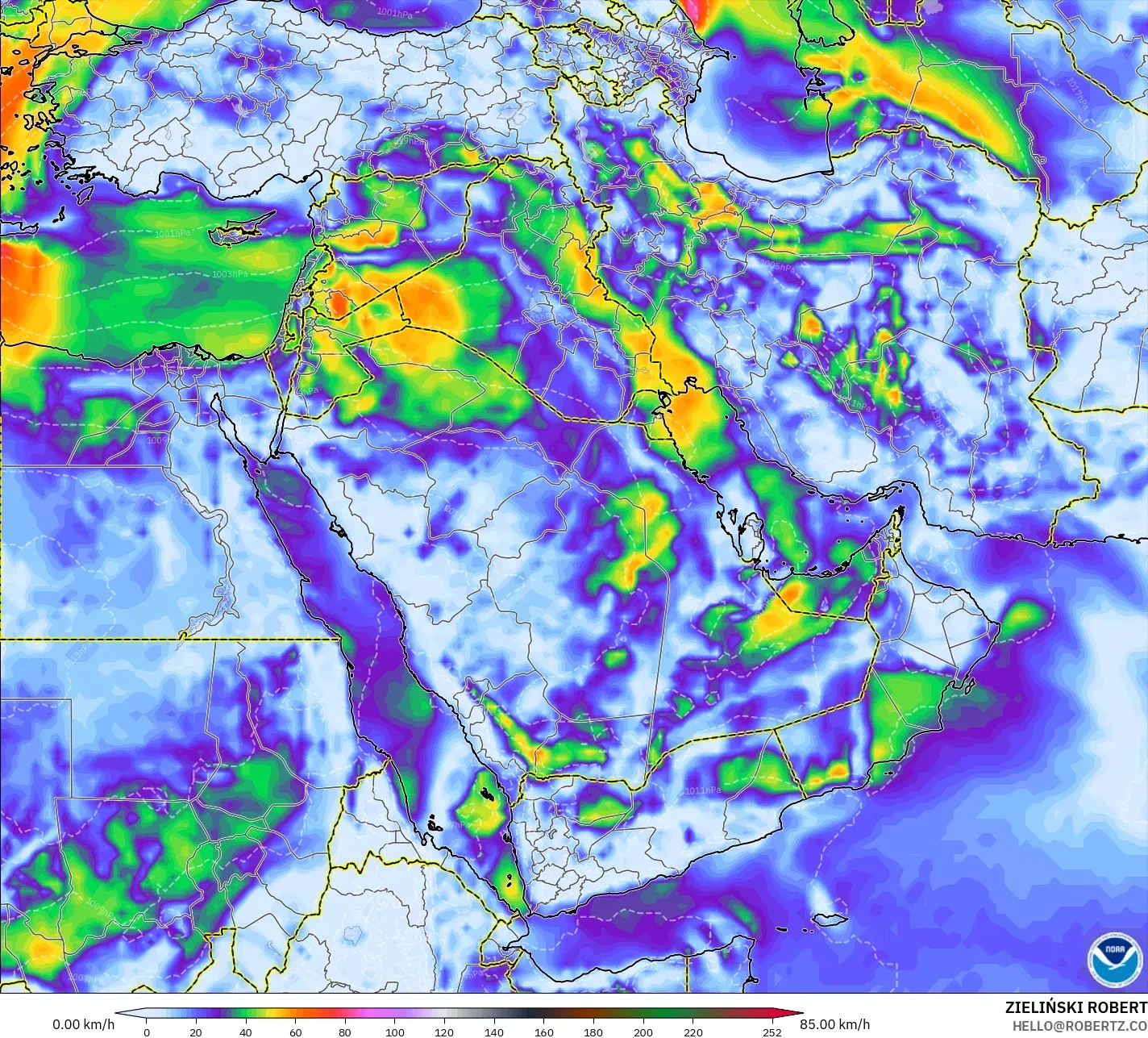 GFS model - Middle East, Wind Gusts