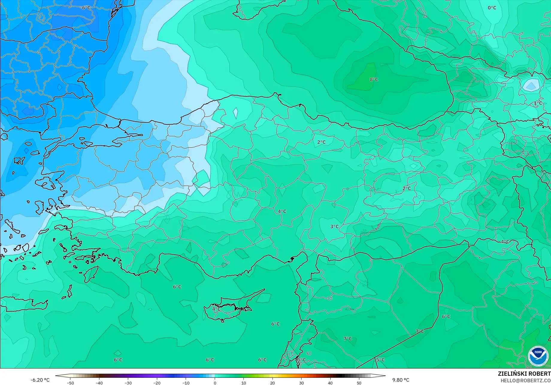 GFS model - Turkey, Temperature at 850hPa