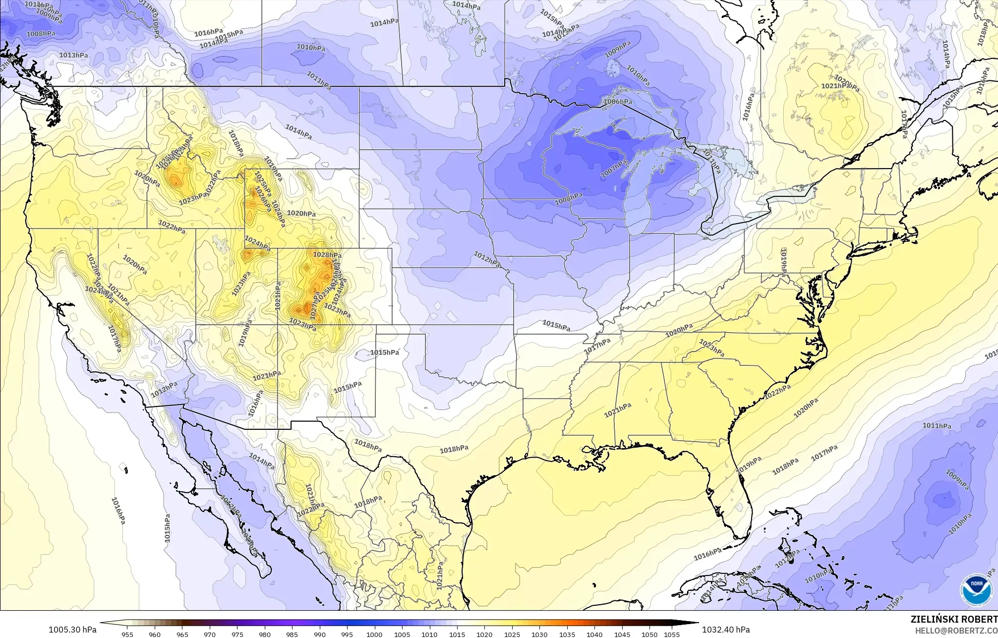 GFS model - United States, Pressure
