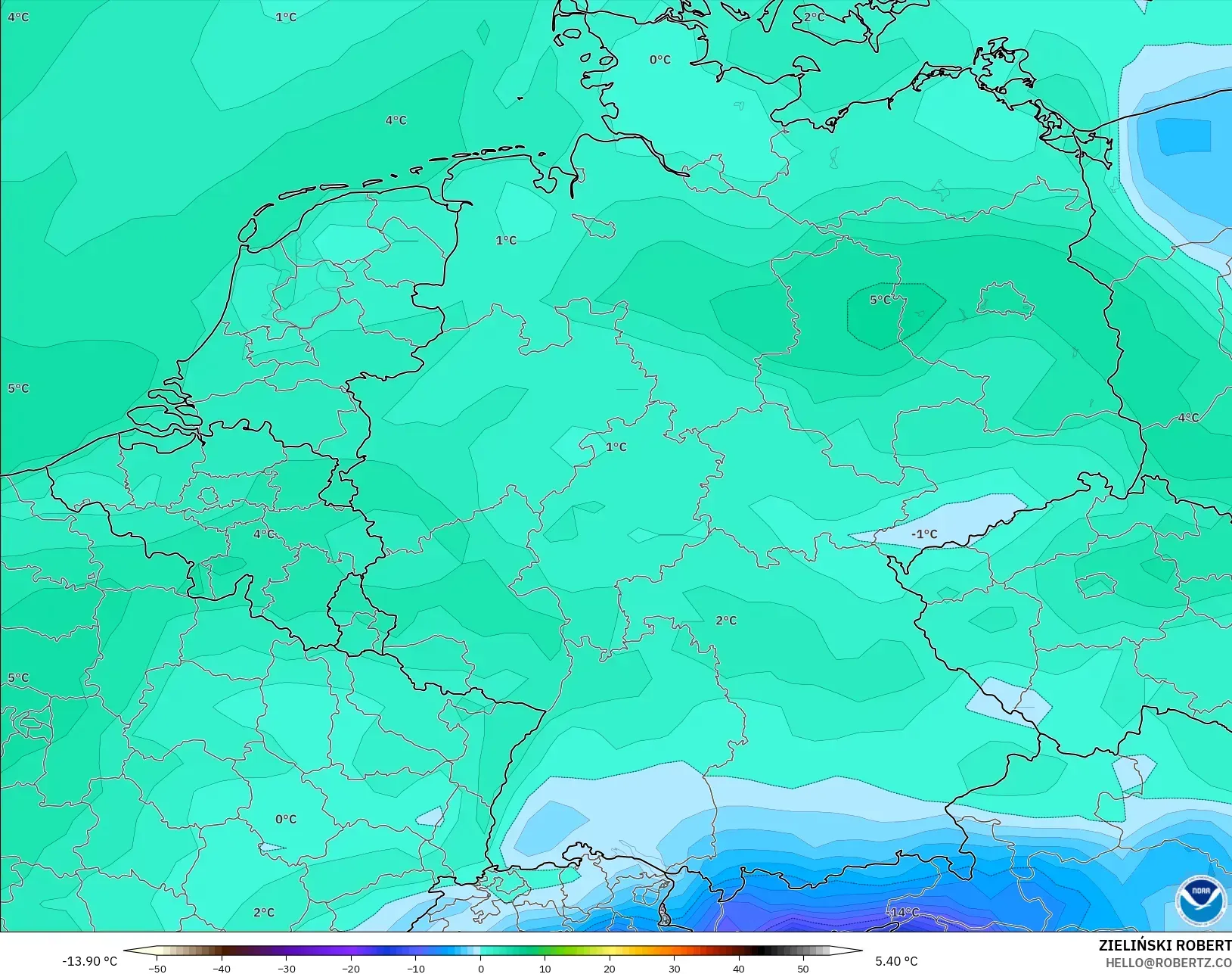 GFS model - Germany, Dewpoint at 2m