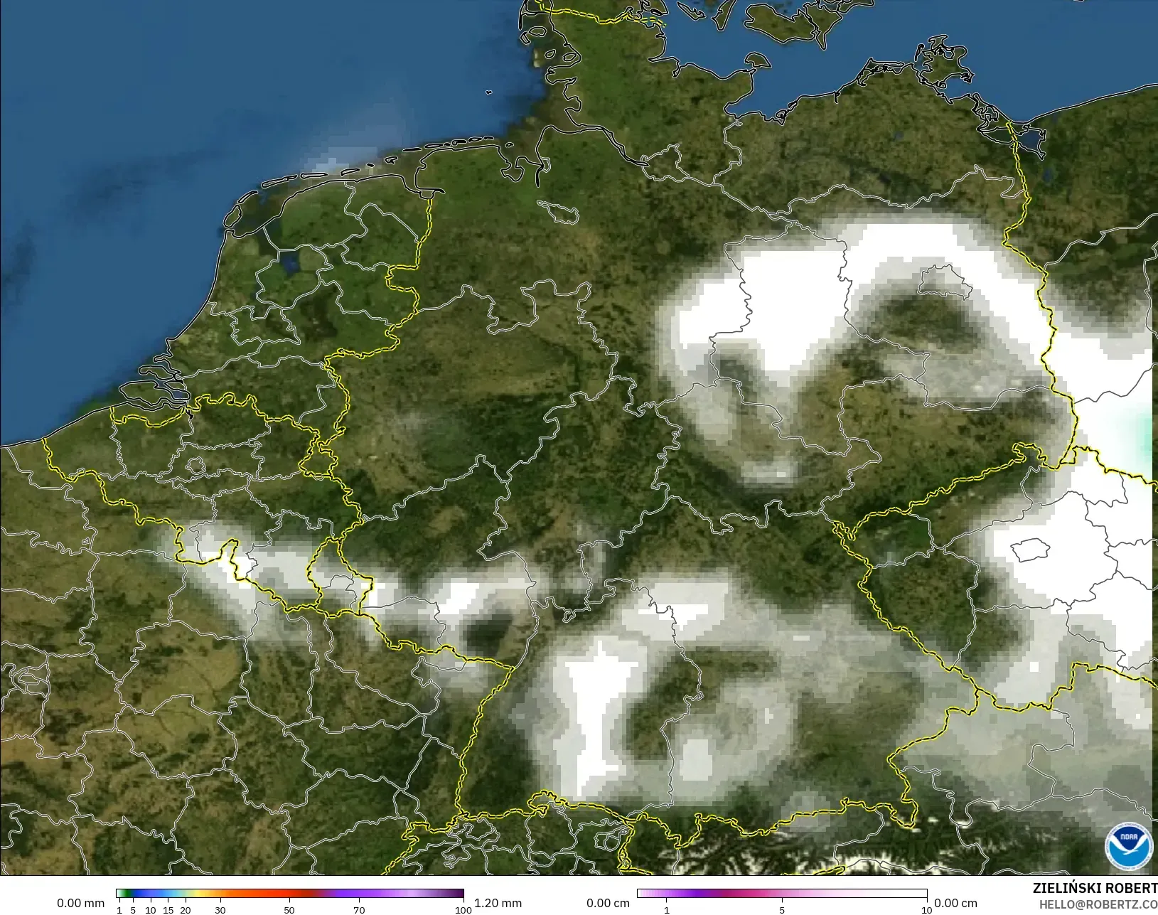 GFS model - Germany, Precipitation, Clouds, and Pressure