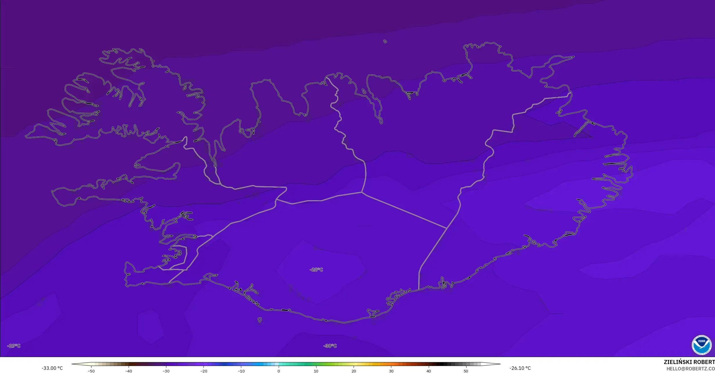GFS model - Iceland, Temperature at 500hPa