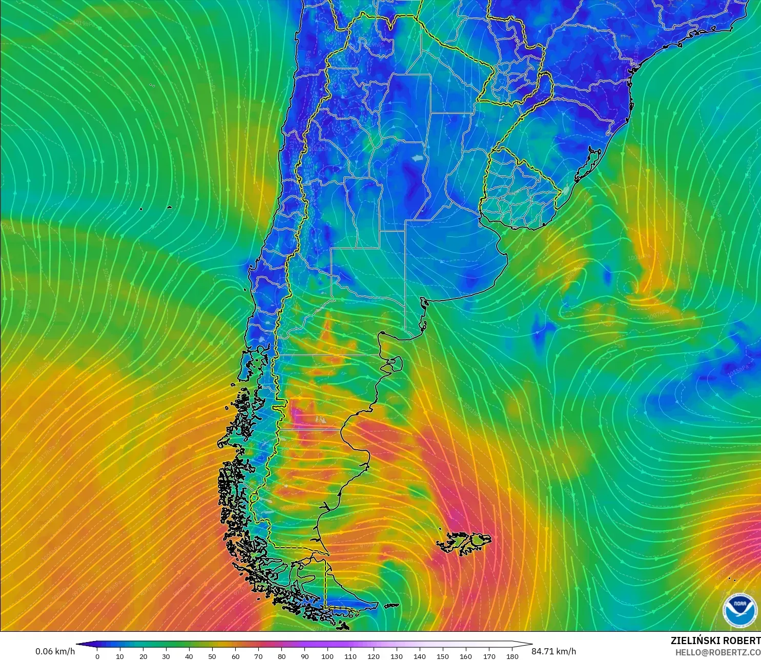 GFS model - Argentina, Wind at 10m