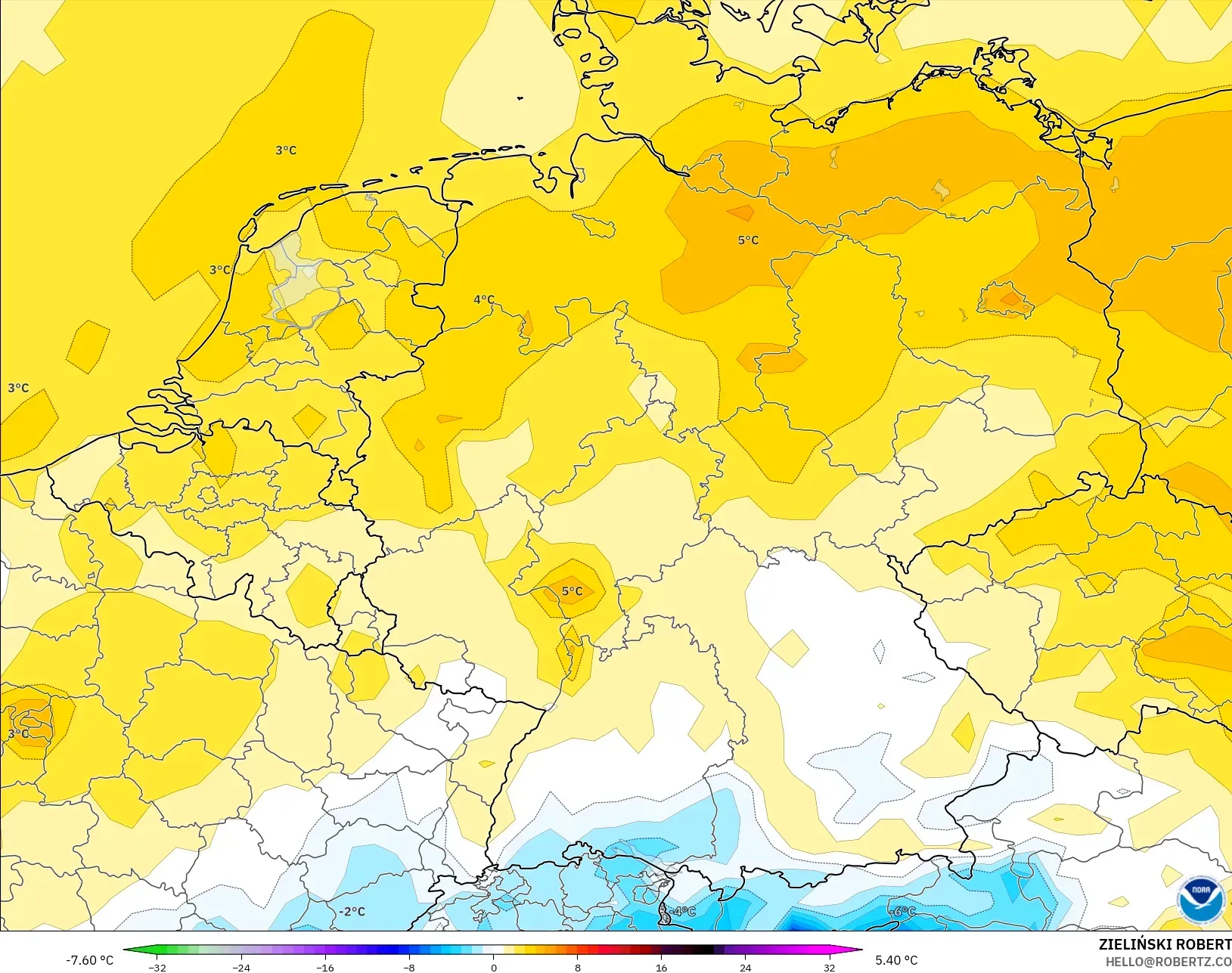 GFS model - Germany, Temperature at 2m Anomaly