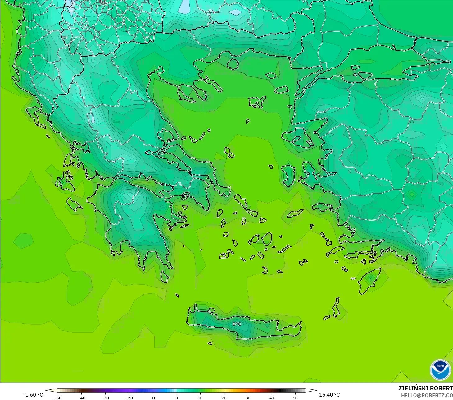 GFS model - Greece, Temperature at 2m