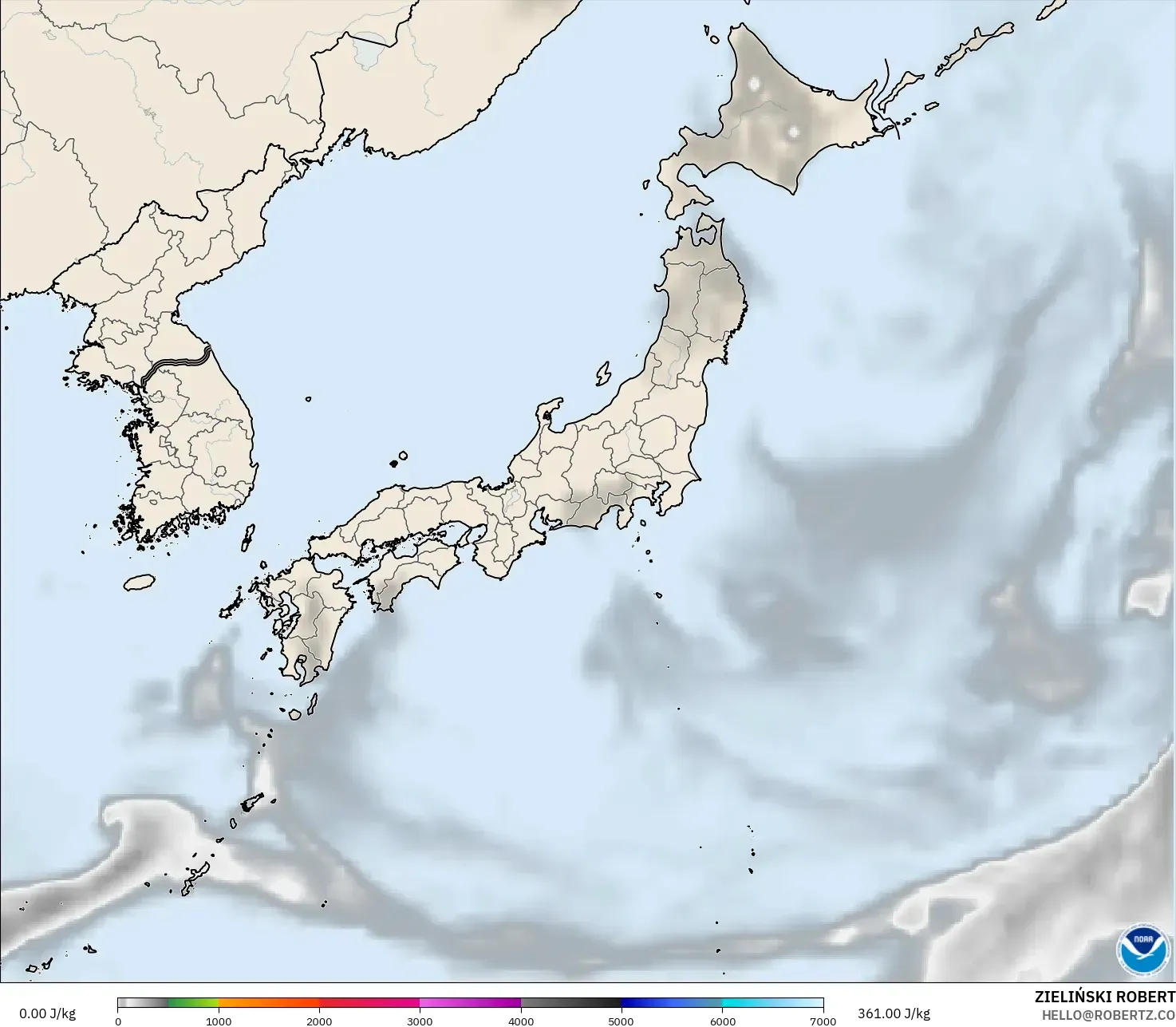 GFS model - Japan, CAPE