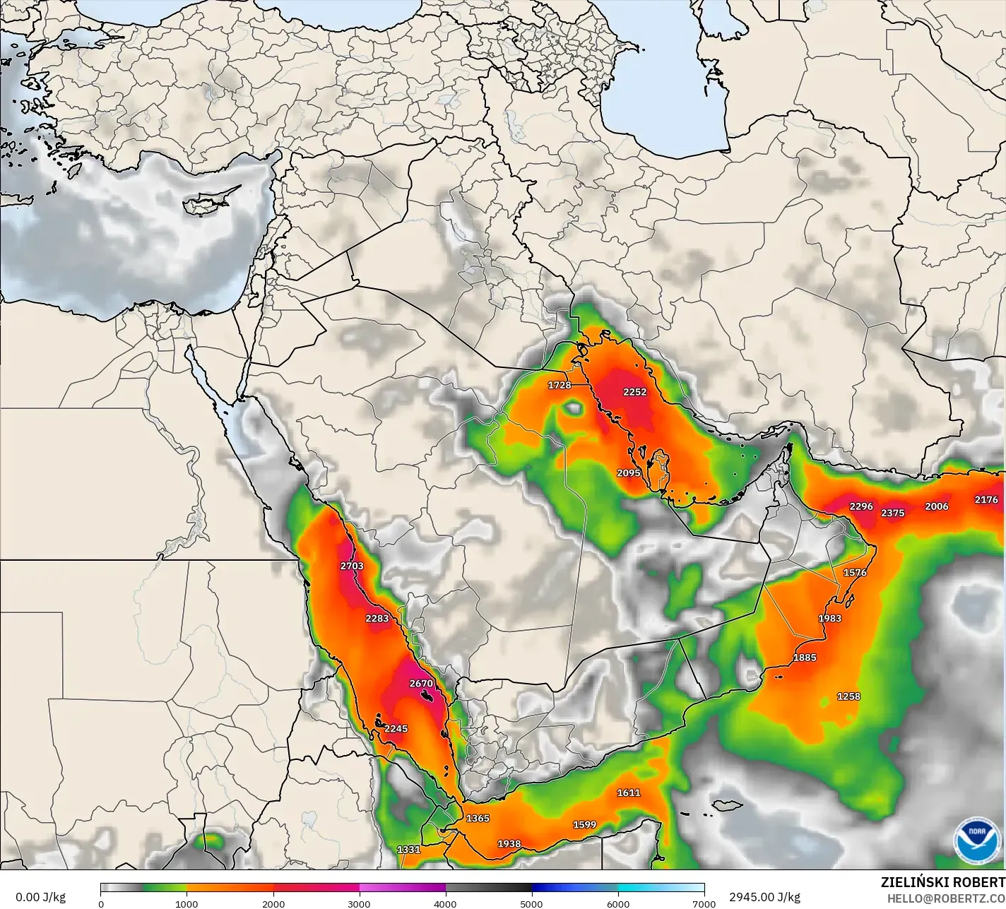 GFS model - Middle East, CAPE