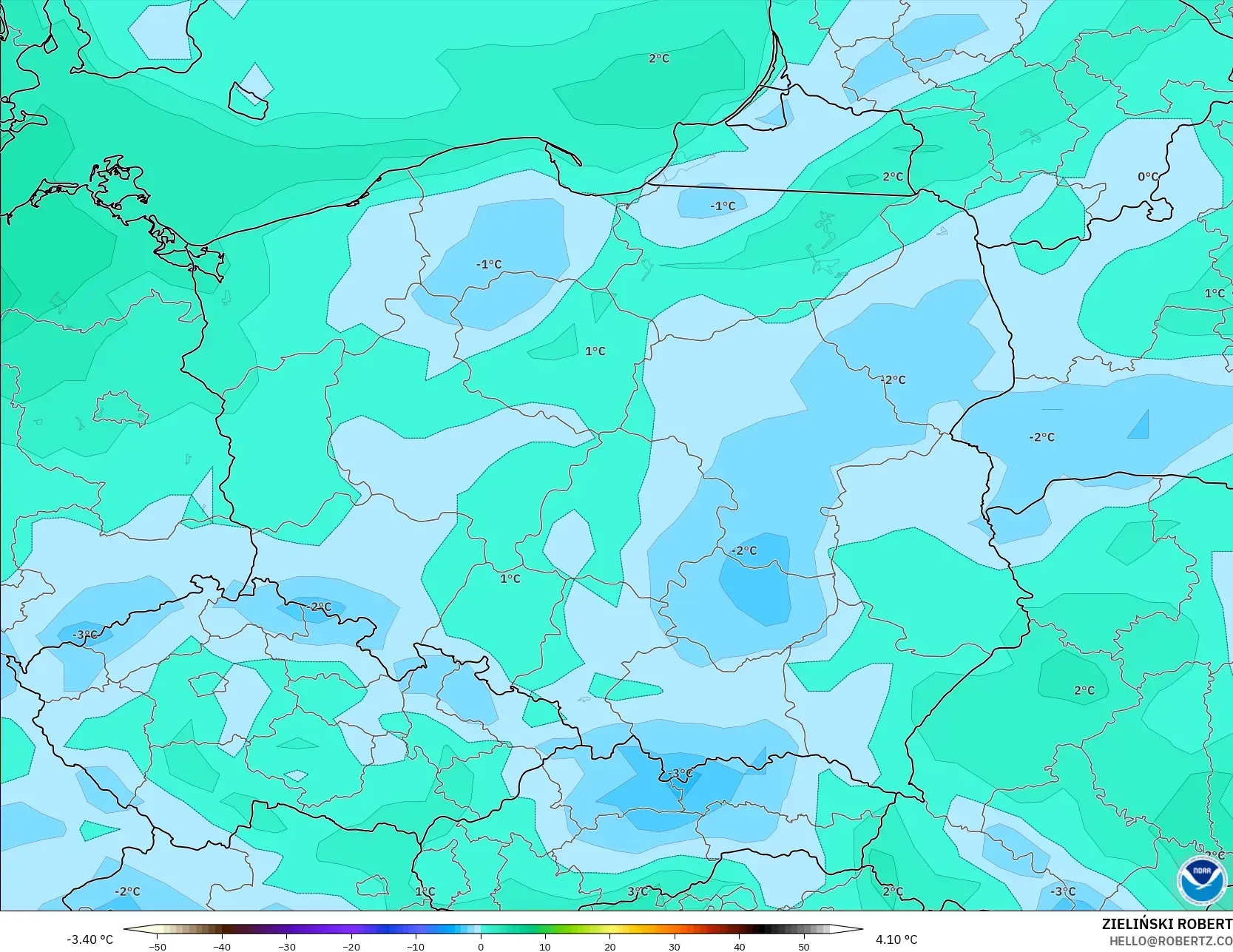 GFS model - Poland, Dewpoint at 2m