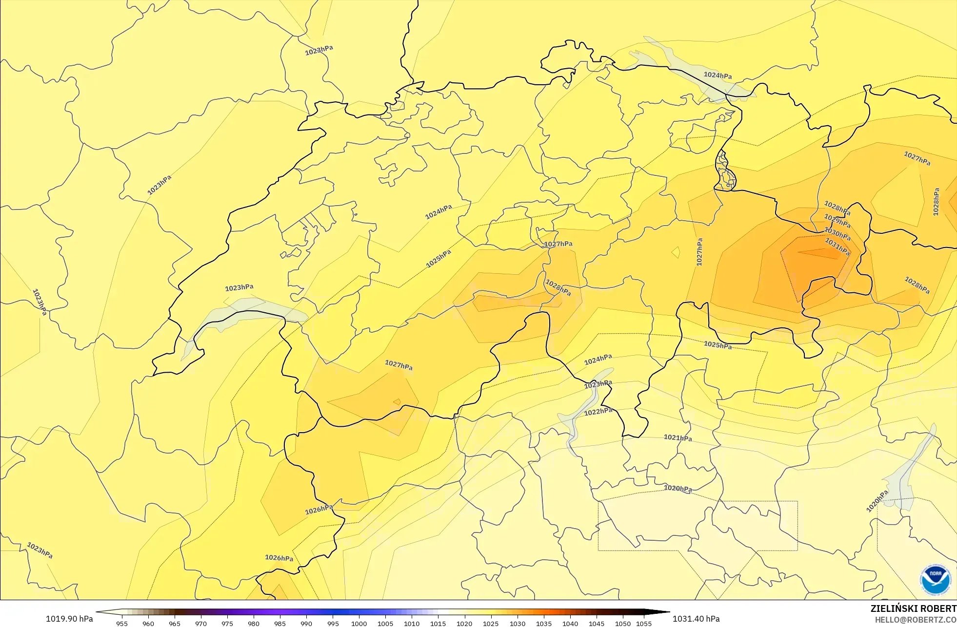 GFS model - Switzerland, Pressure