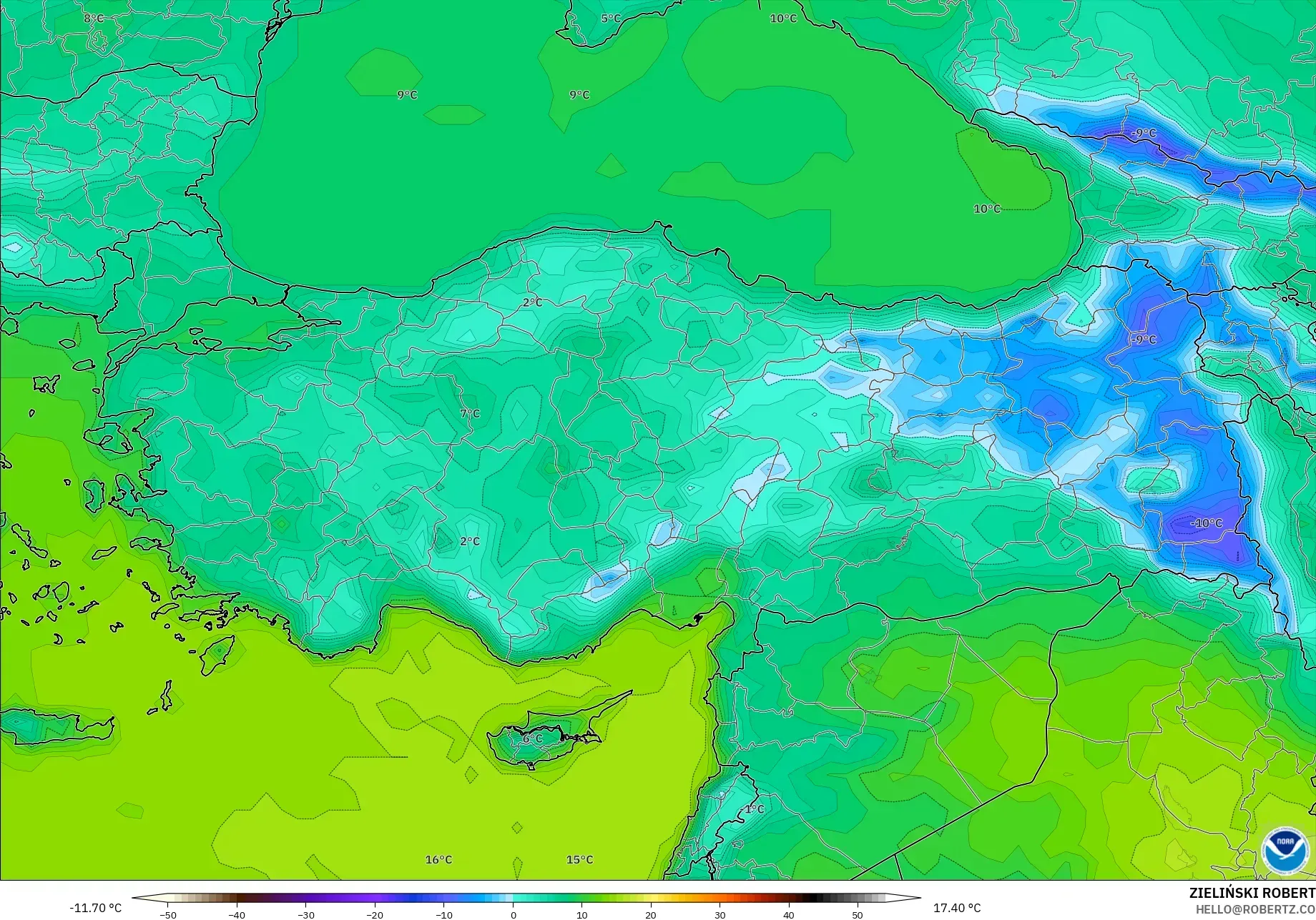 GFS model - Turkey, Temperature at 2m