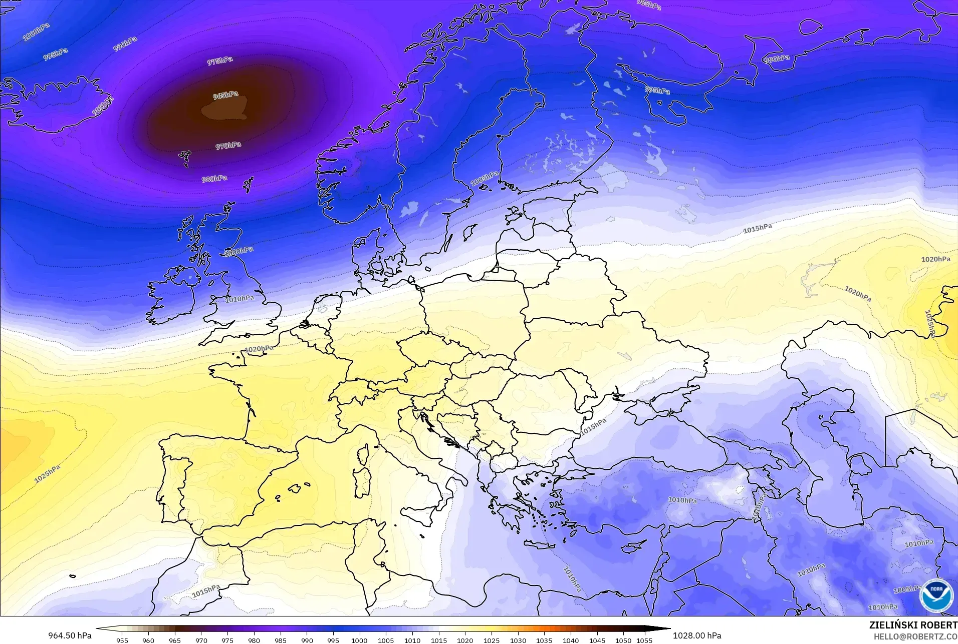 GFS model - Europe, Pressure