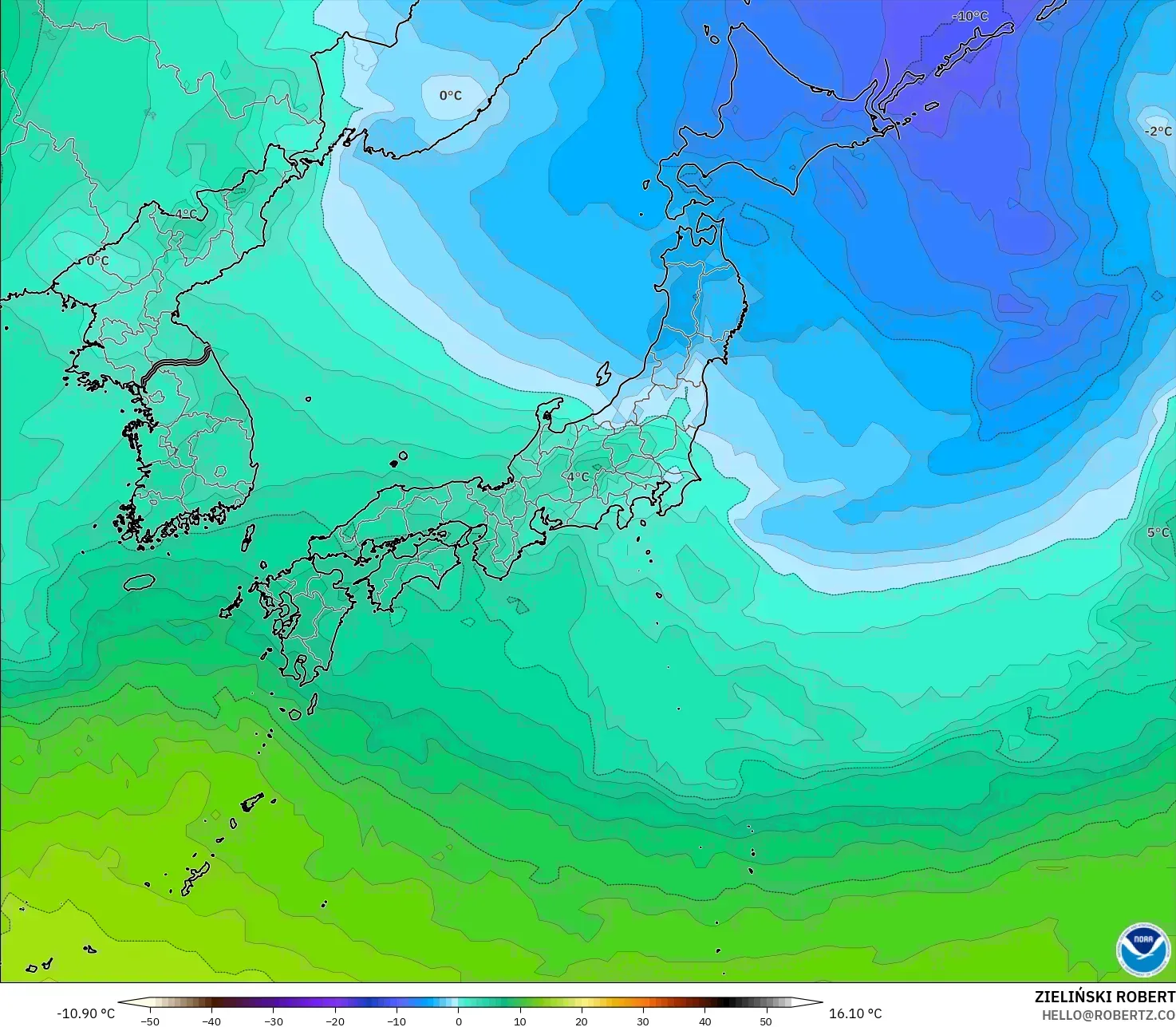 GFS model - Japan, Temperature at 850hPa