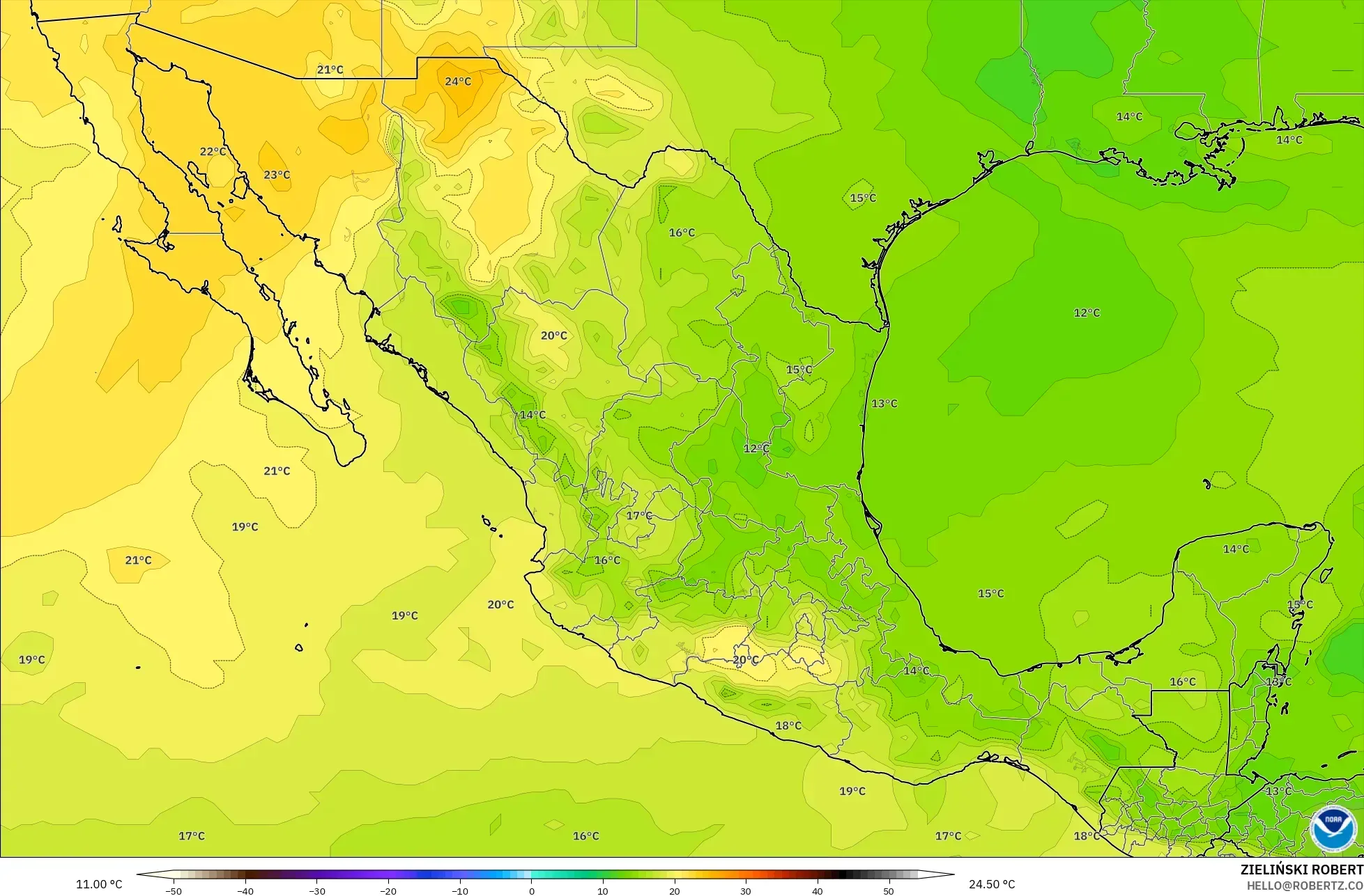 GFS model - Mexico, Temperature at 850hPa
