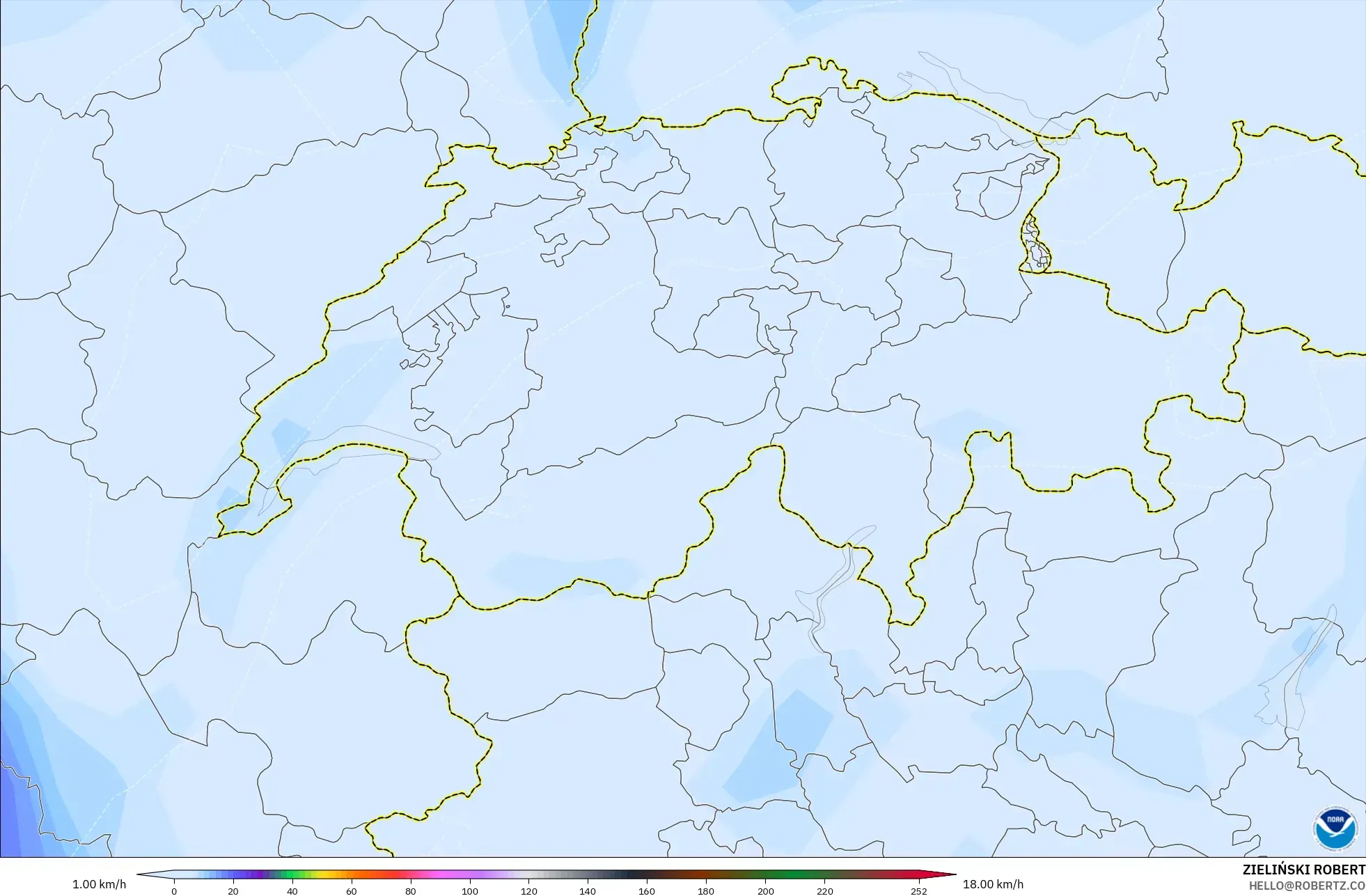 GFS model - Switzerland, Wind Gusts