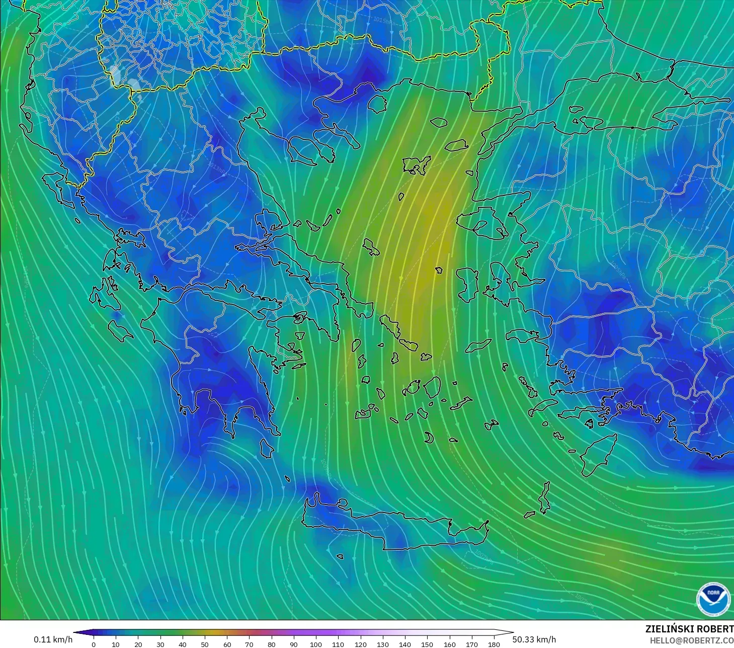 GFS model - Greece, Wind at 10m