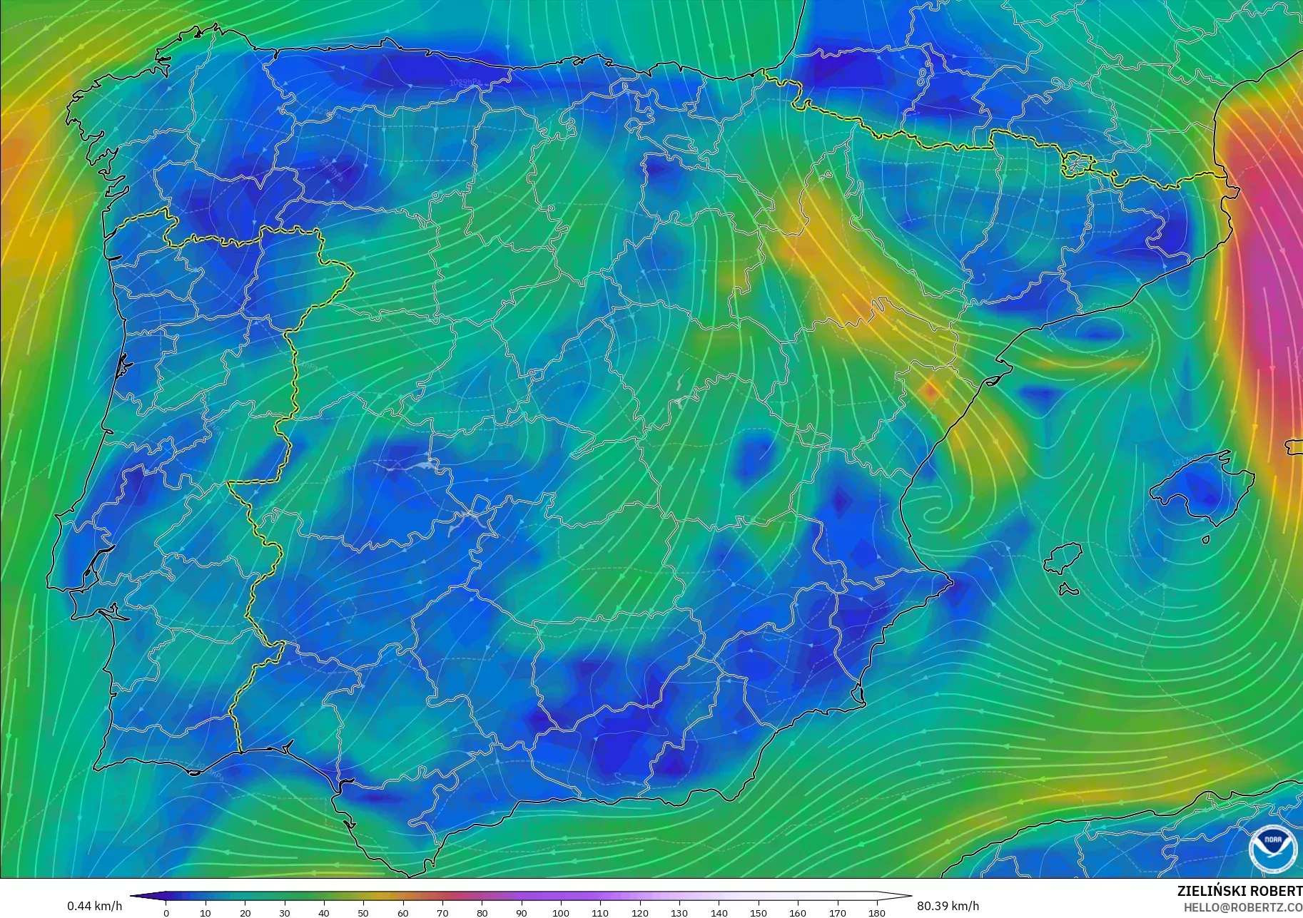 GFS model - Spain, Wind at 10m