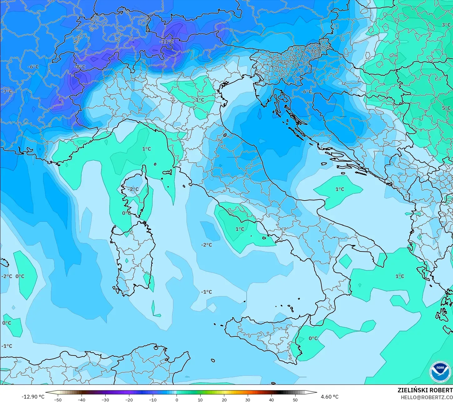 GFS model - Italy, Temperature at 850hPa