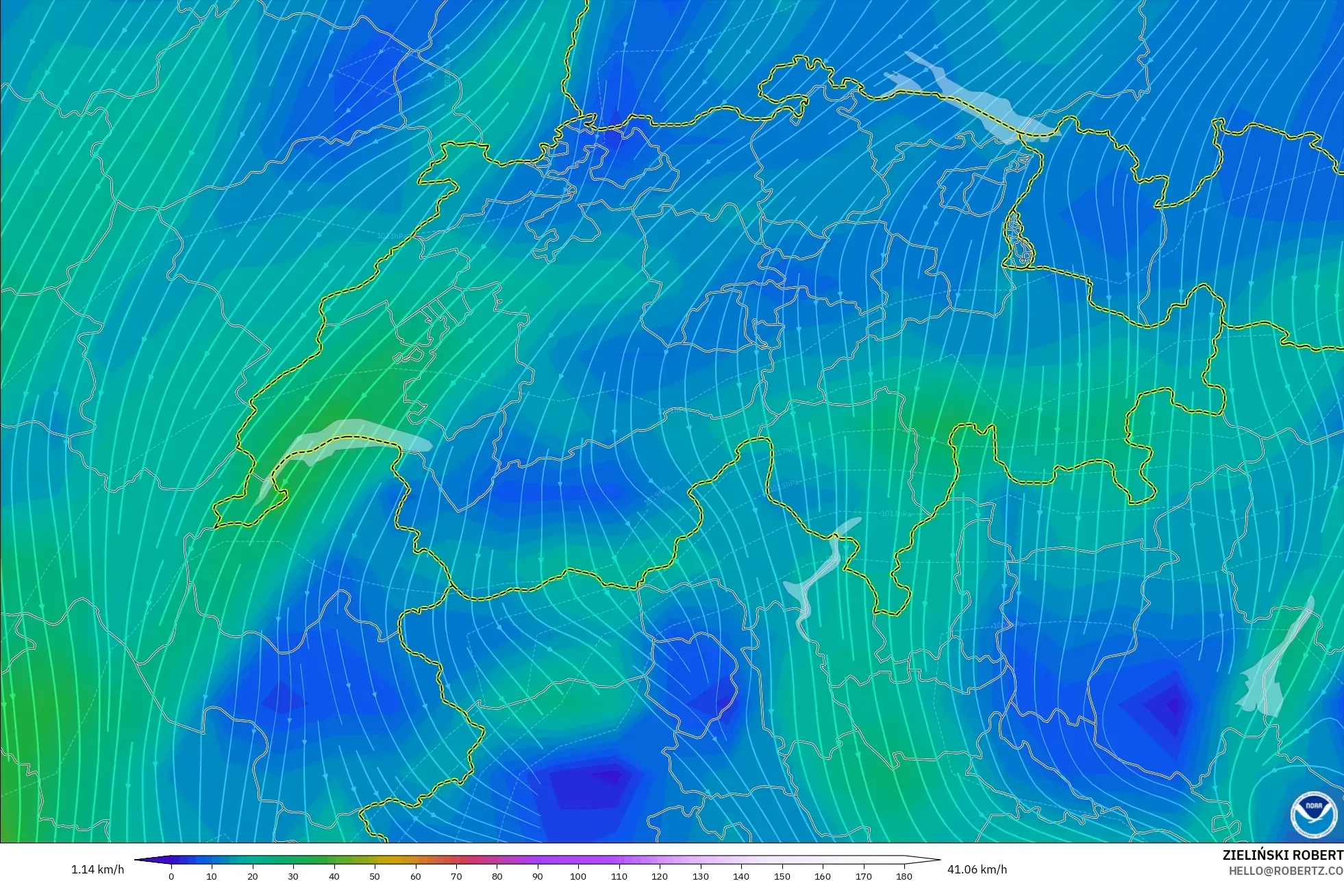 GFS model - Switzerland, Wind at 10m