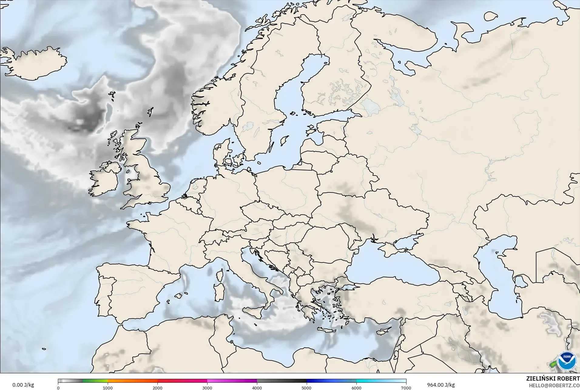 GFS model - Europe, CAPE