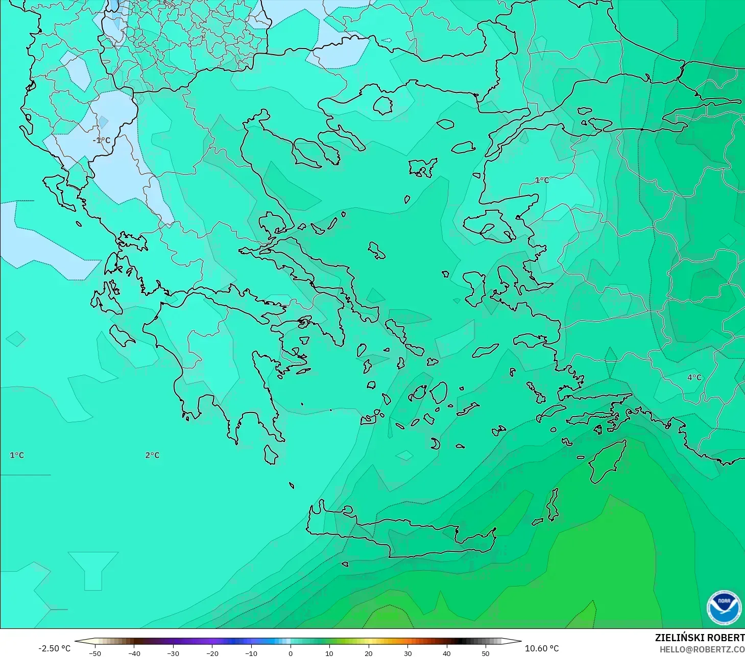 GFS model - Greece, Temperature at 850hPa