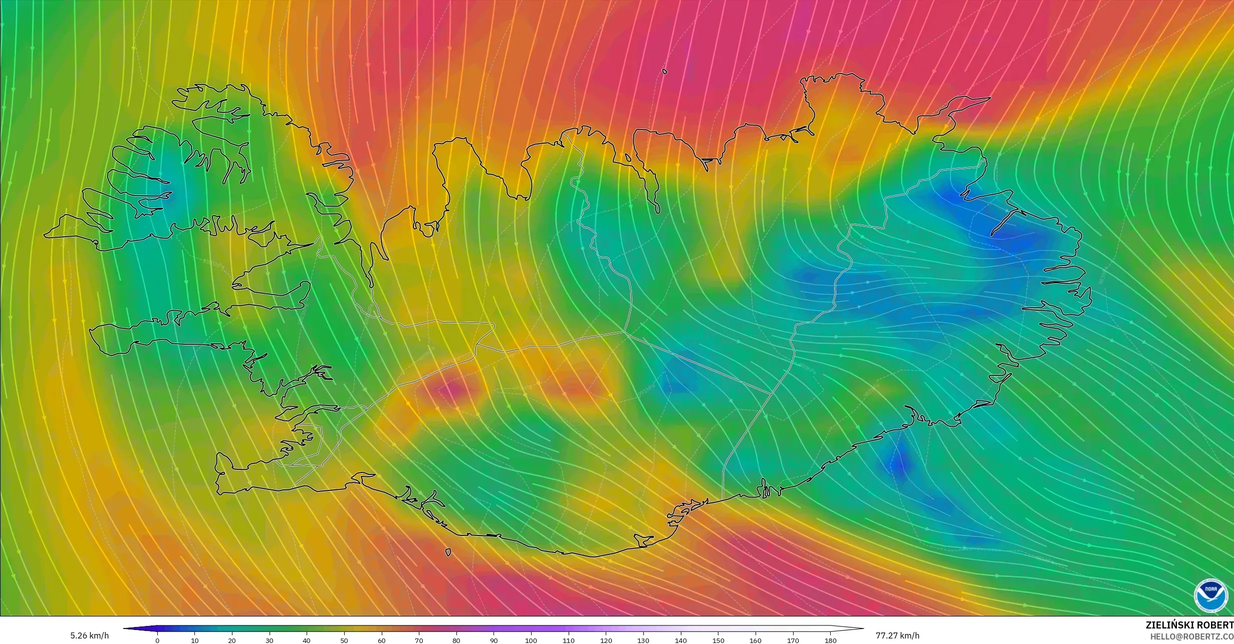 GFS model - Iceland, Wind at 10m