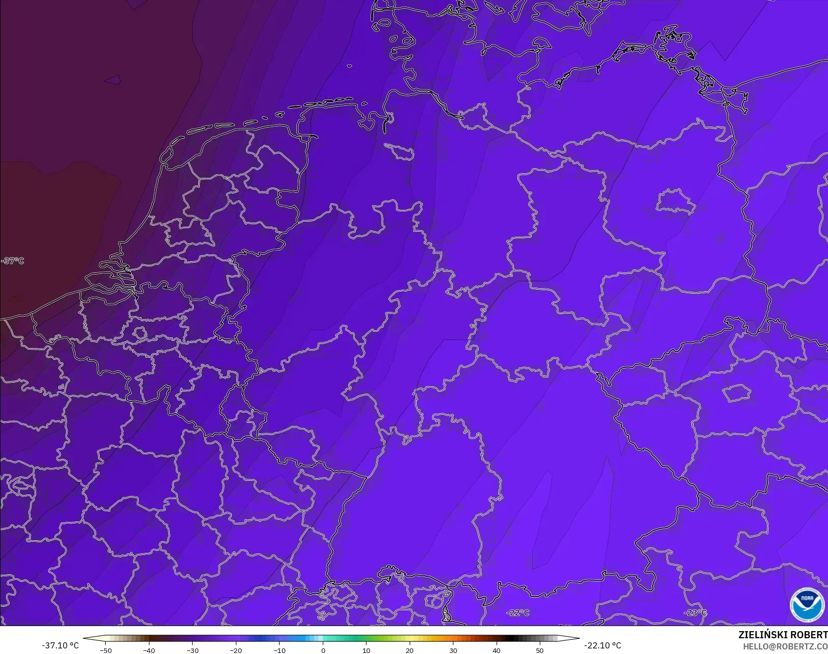 GFS model - Germany, Temperature at 500hPa
