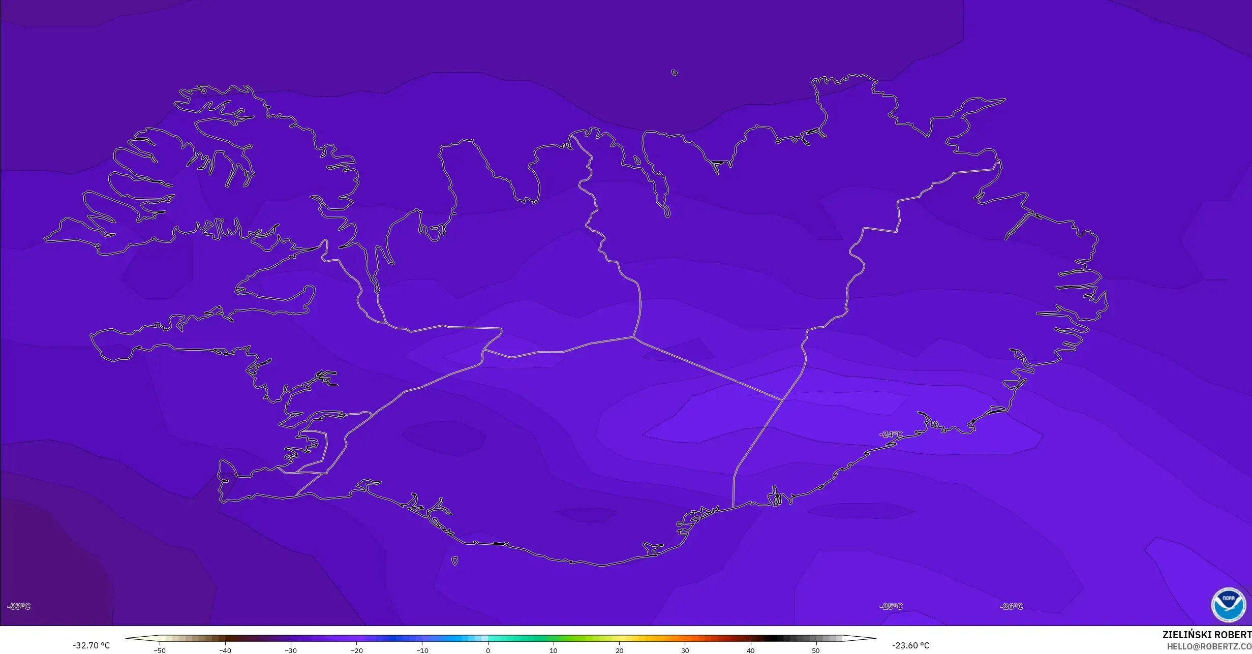 GFS model - Iceland, Temperature at 500hPa