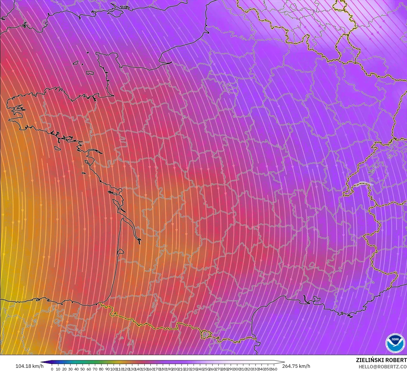 GFS model - France, Wind at 300hPa (jet stream)