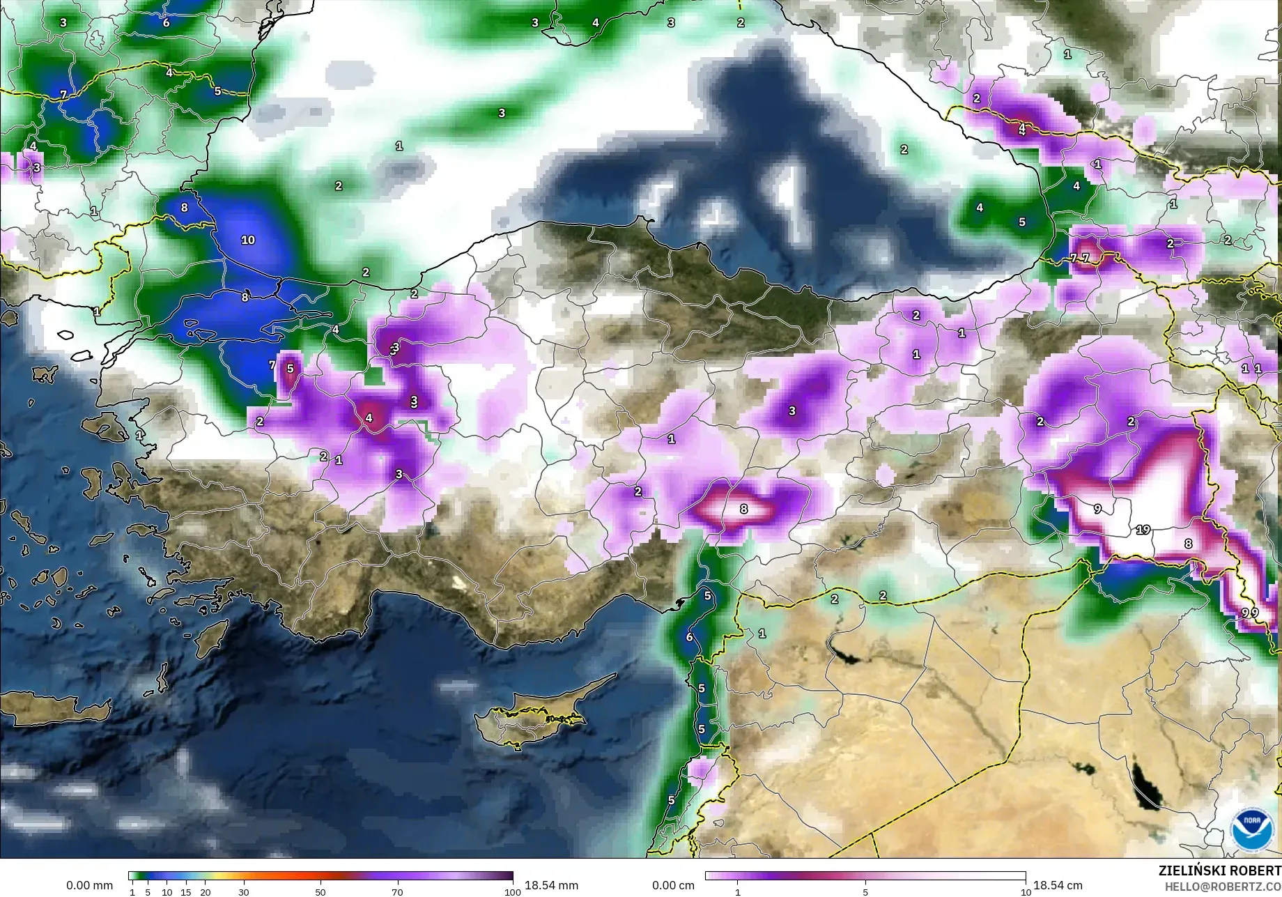 GFS model - Turkey, Precipitation, Clouds, and Pressure