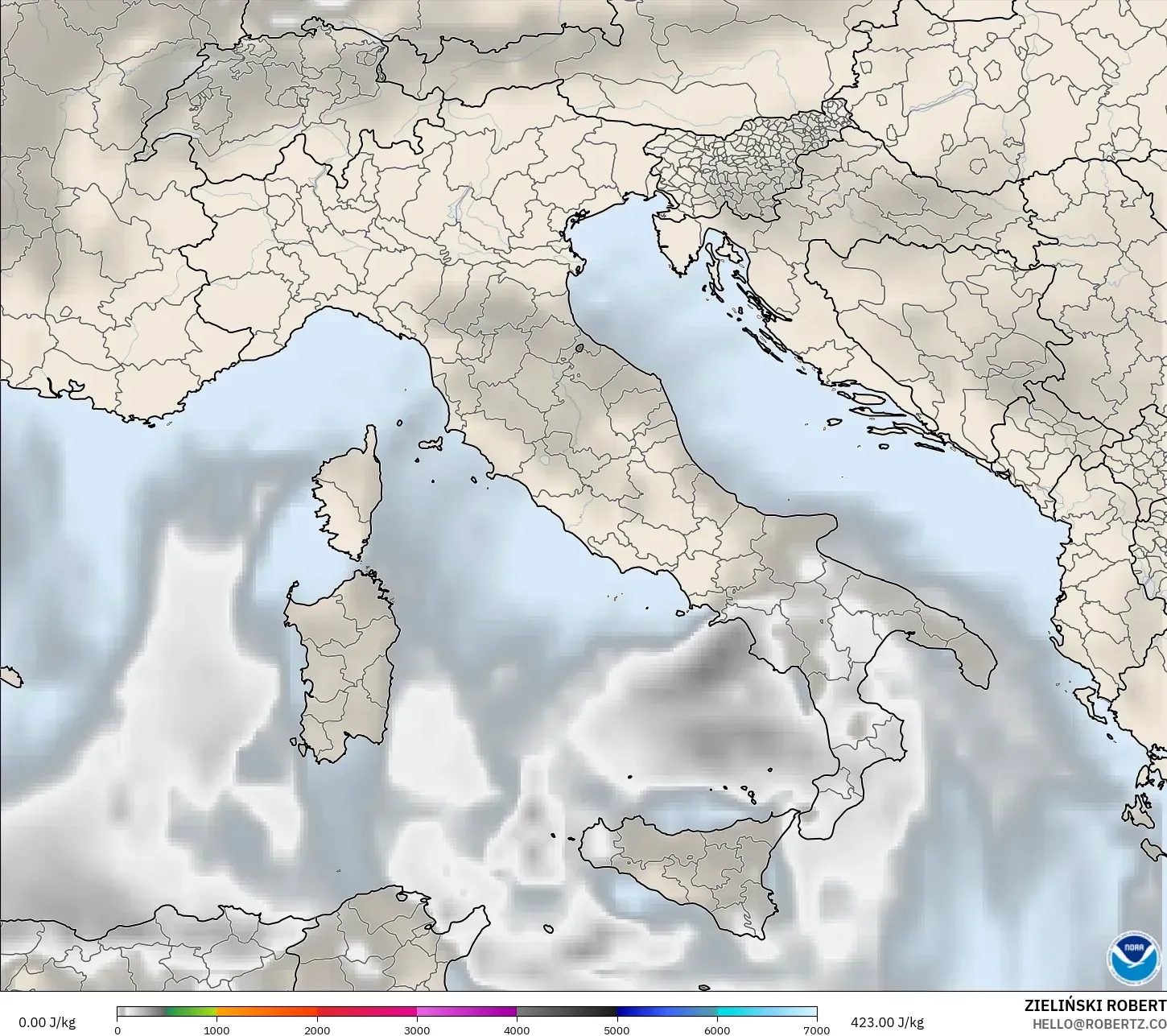 GFS model - Italy, CAPE